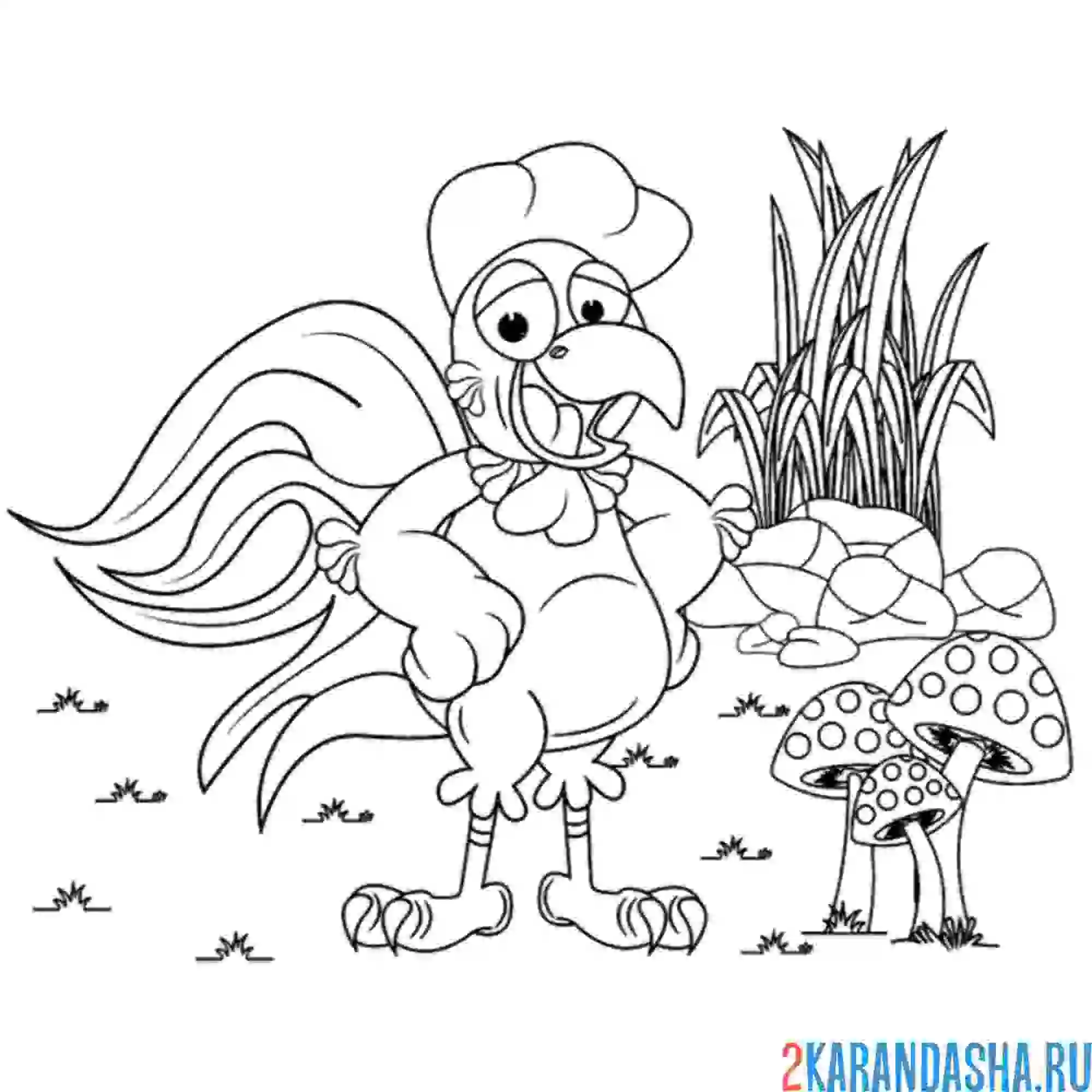 Раскраска петух пошел в лес
