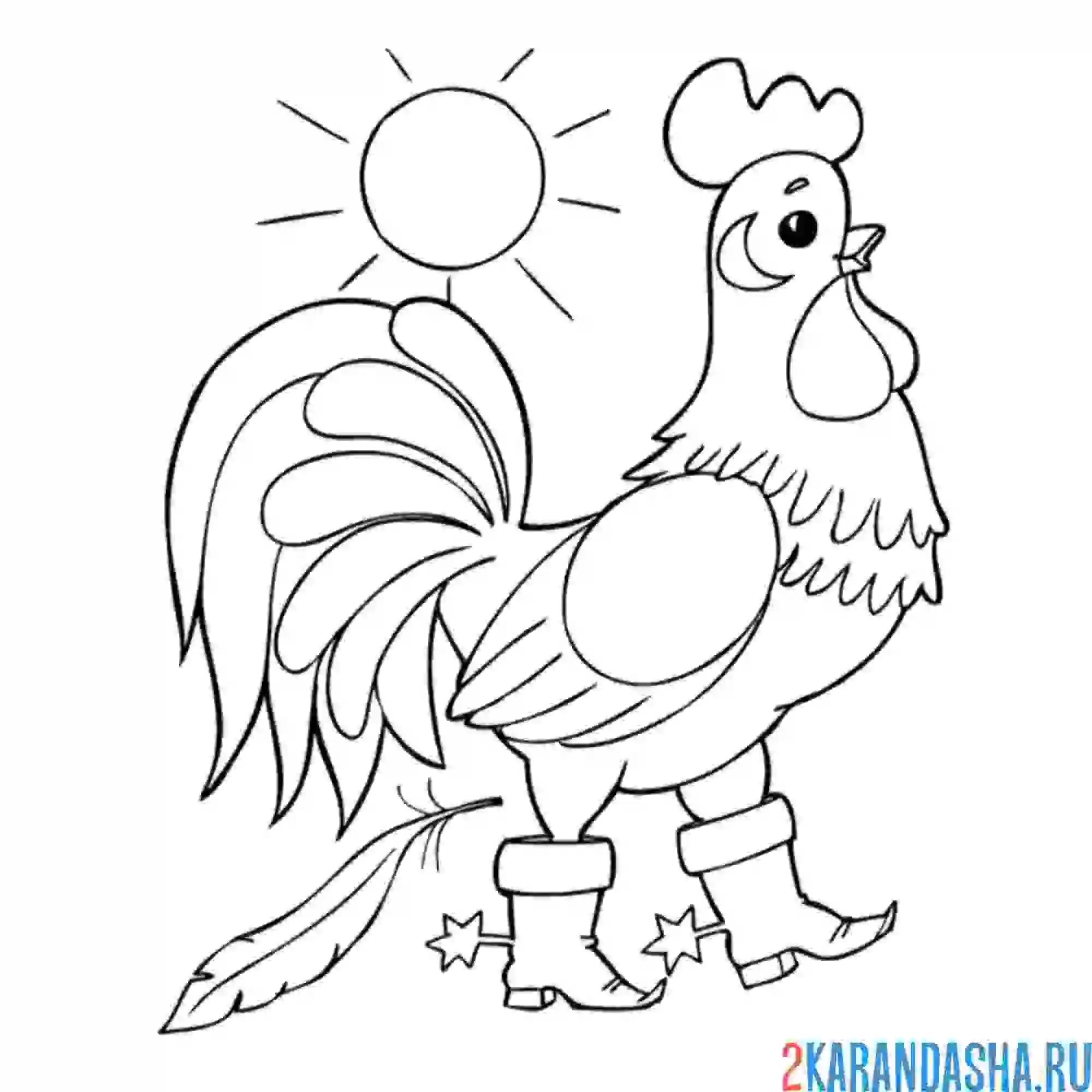 Раскраска петух в сапогах со шпорами