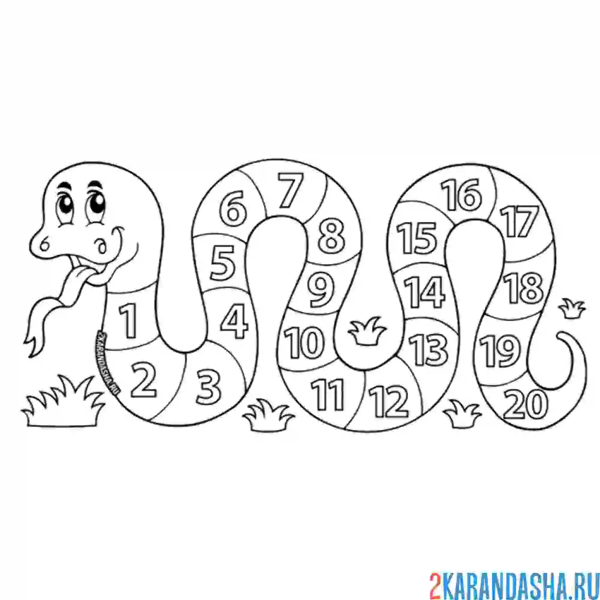 Раскраска змея с цифрами