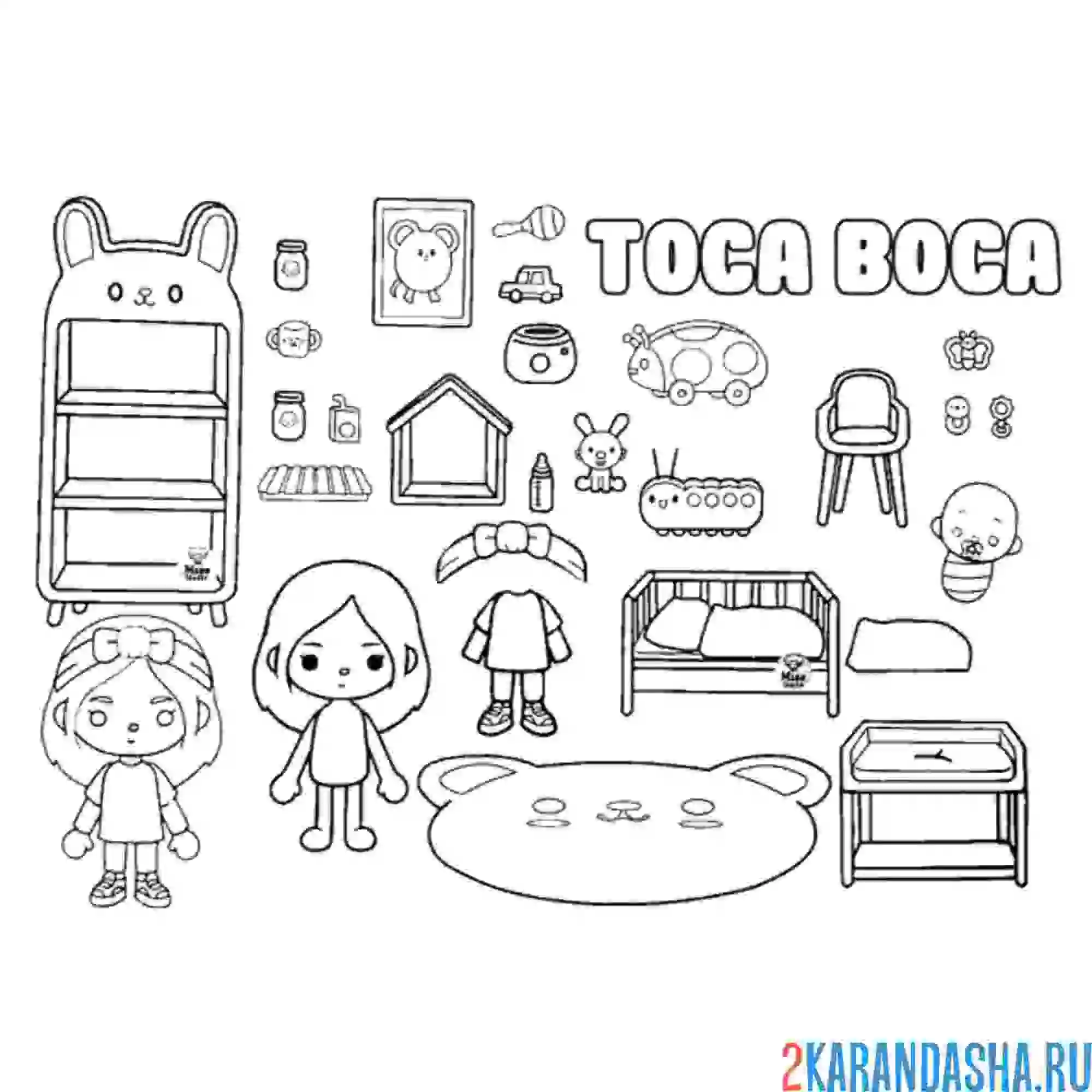 Раскраска тока бока дом мебель