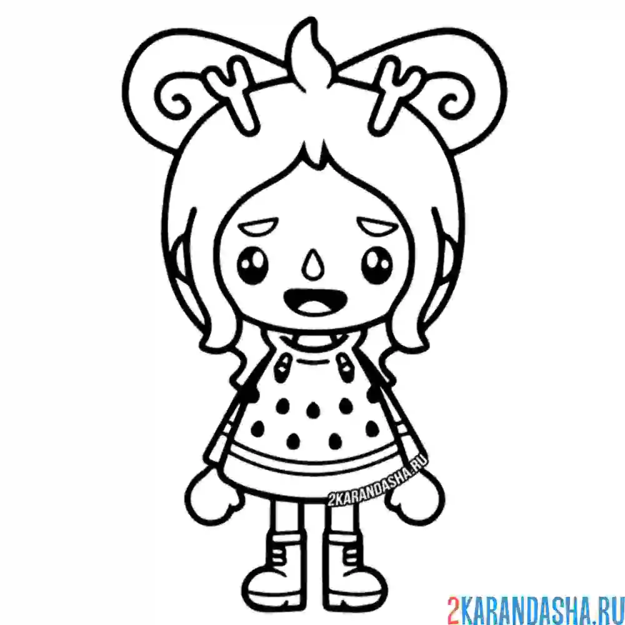 Раскраска девочка с бантом тока бока