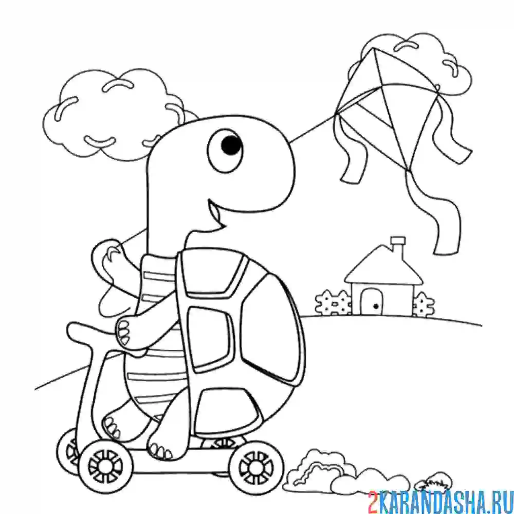 Раскраска черепаха на самокате