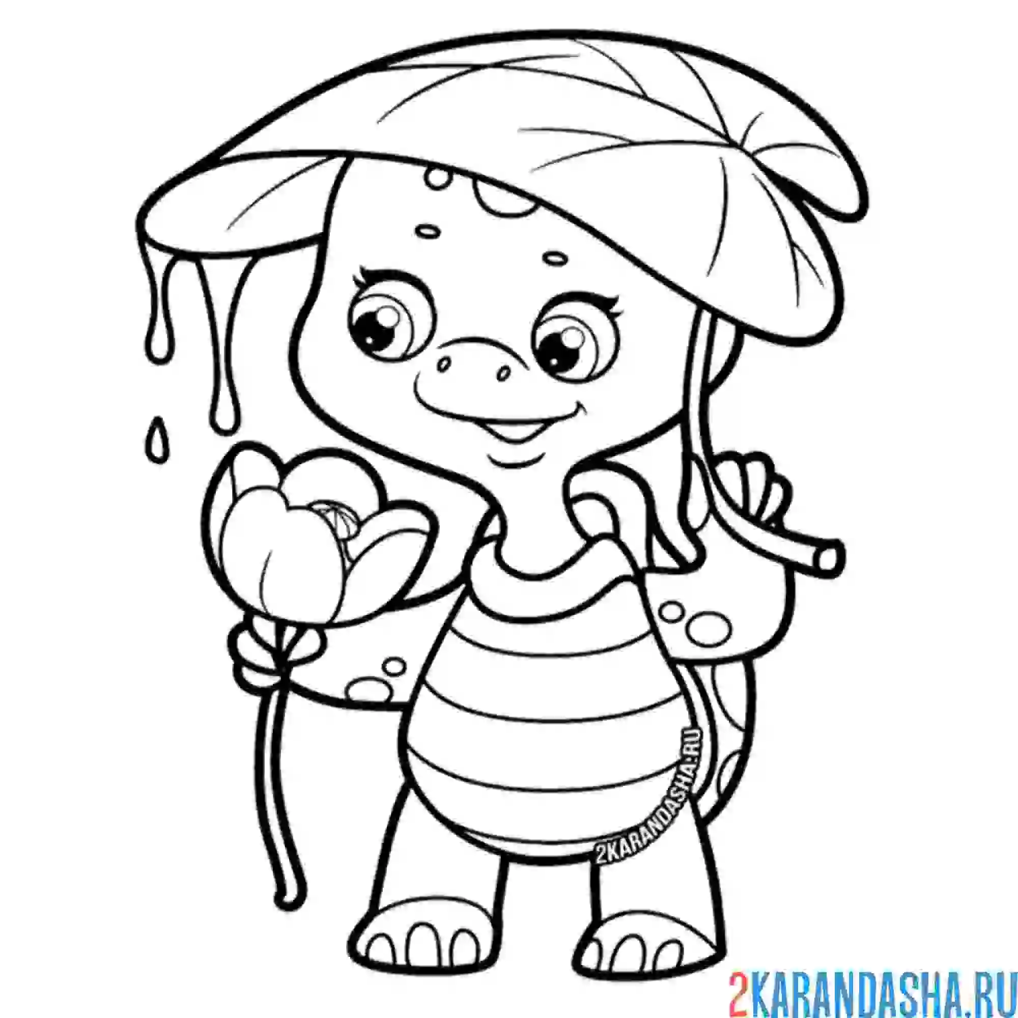 Раскраска черепаха спряталась от дождя