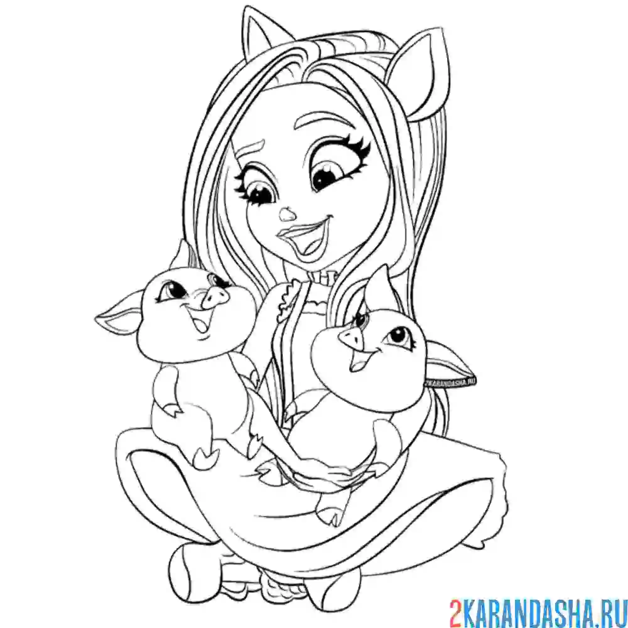 Раскраска петя пигги, поросята стрессел и ниша (энчантималс)