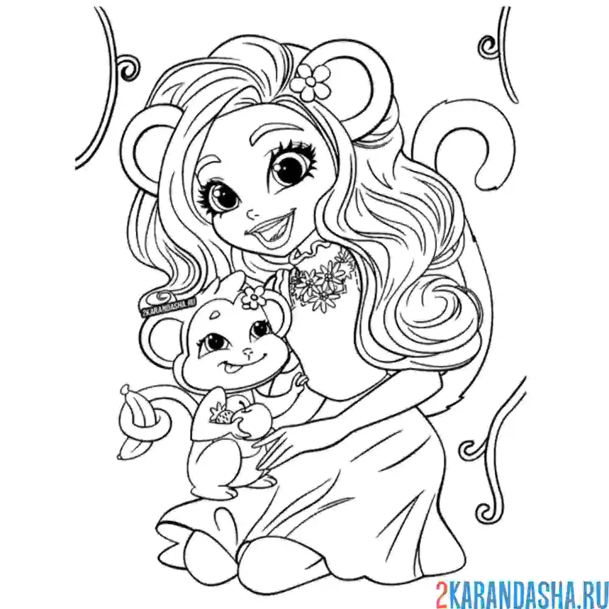 Раскраска мерит мартыша и компасс (обезьянки) энчантималс