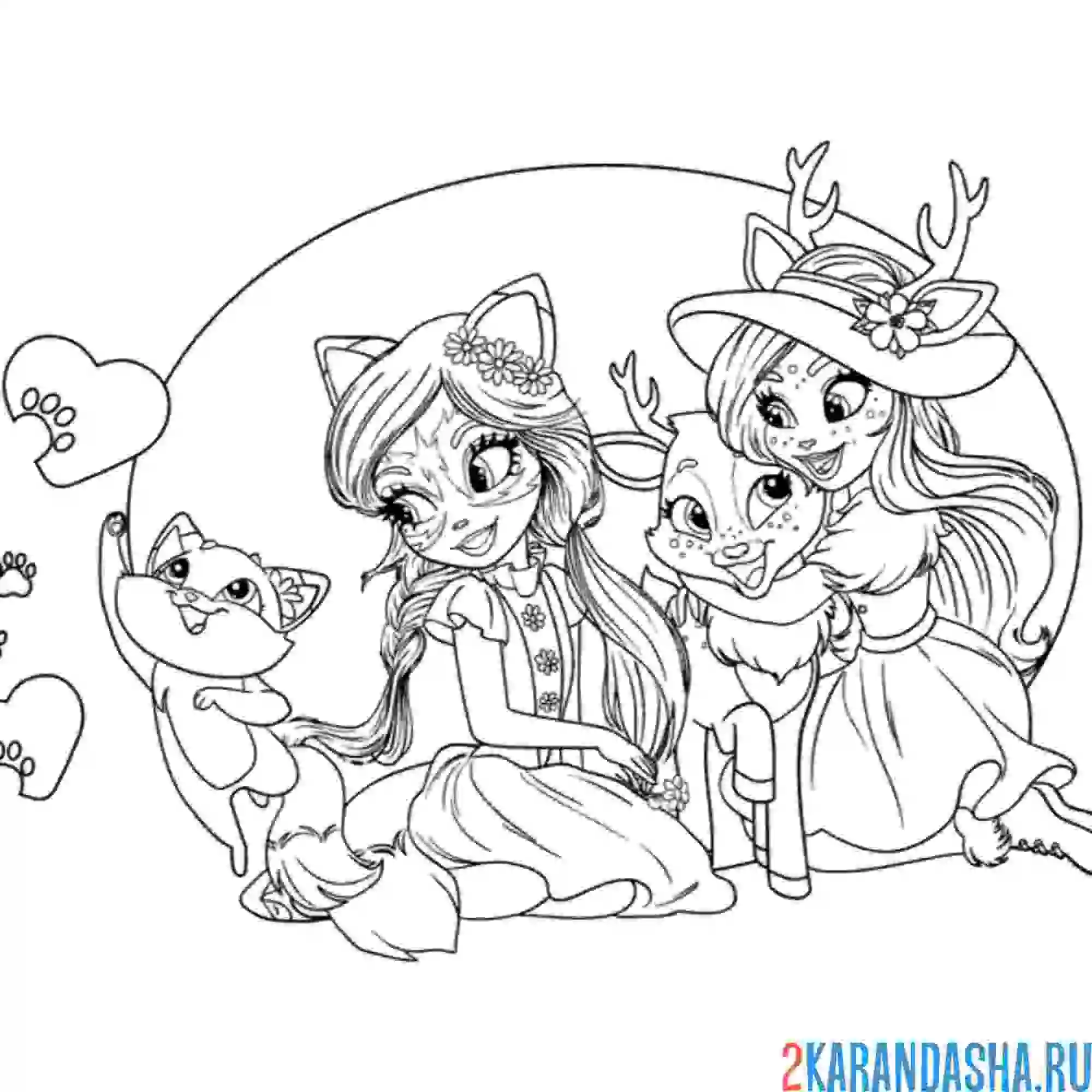 Раскраска данесса оленни и спринт и лисички энчантималс