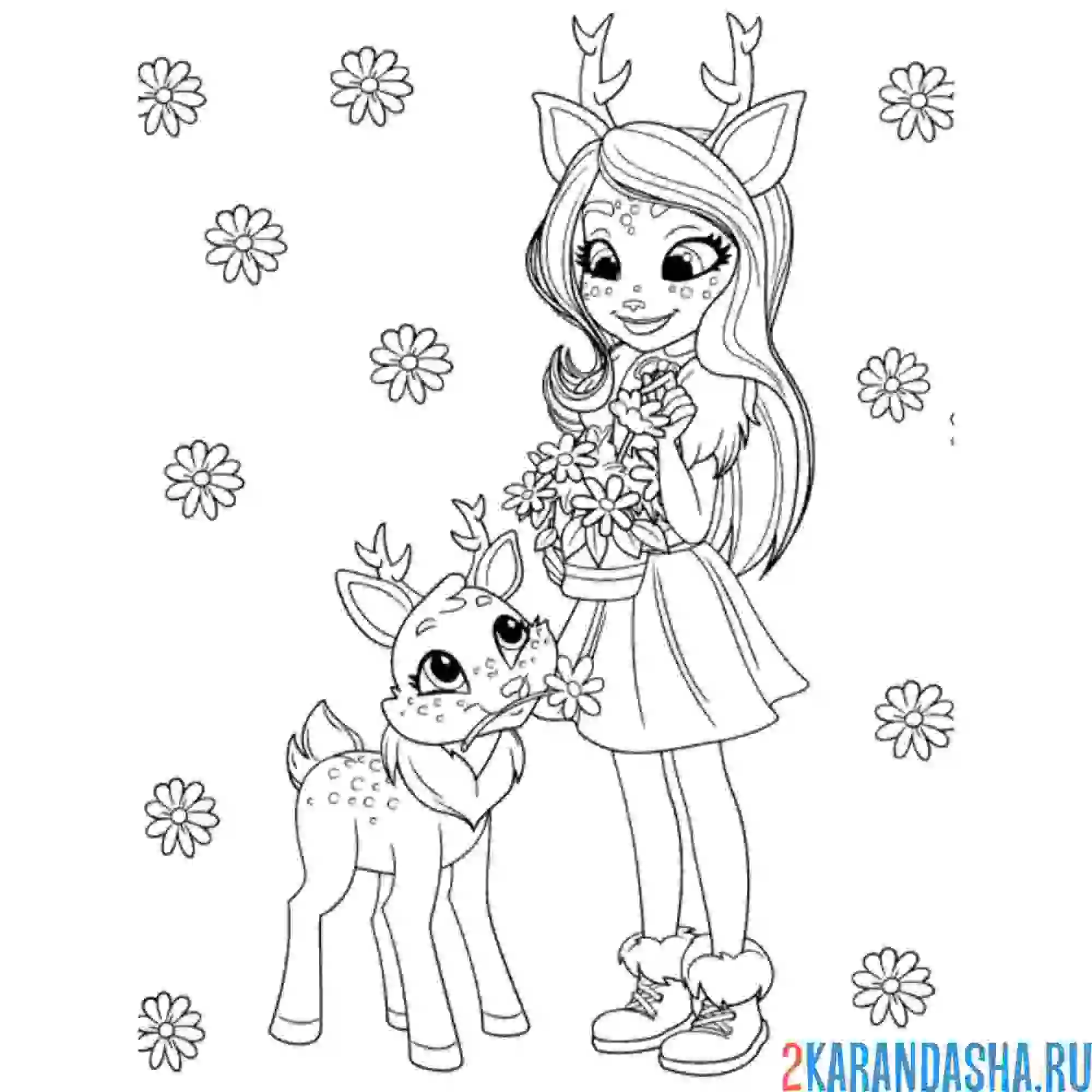 Раскраска данетта оленни и олень флит