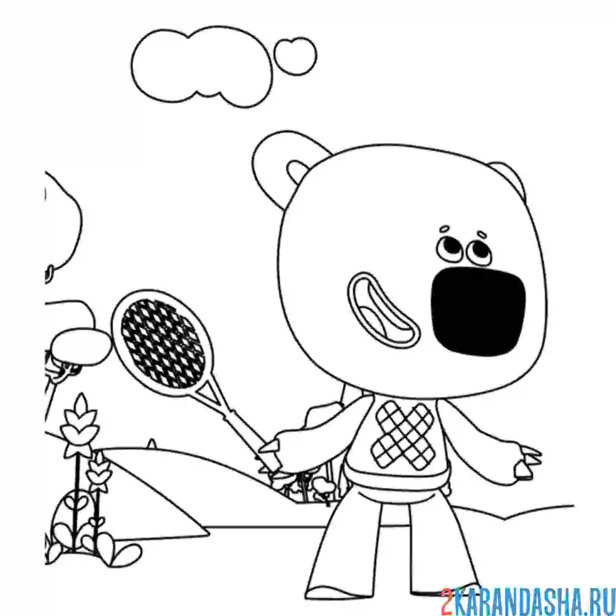 Раскраска кеша играет в бадминтон ми-ми-мишки