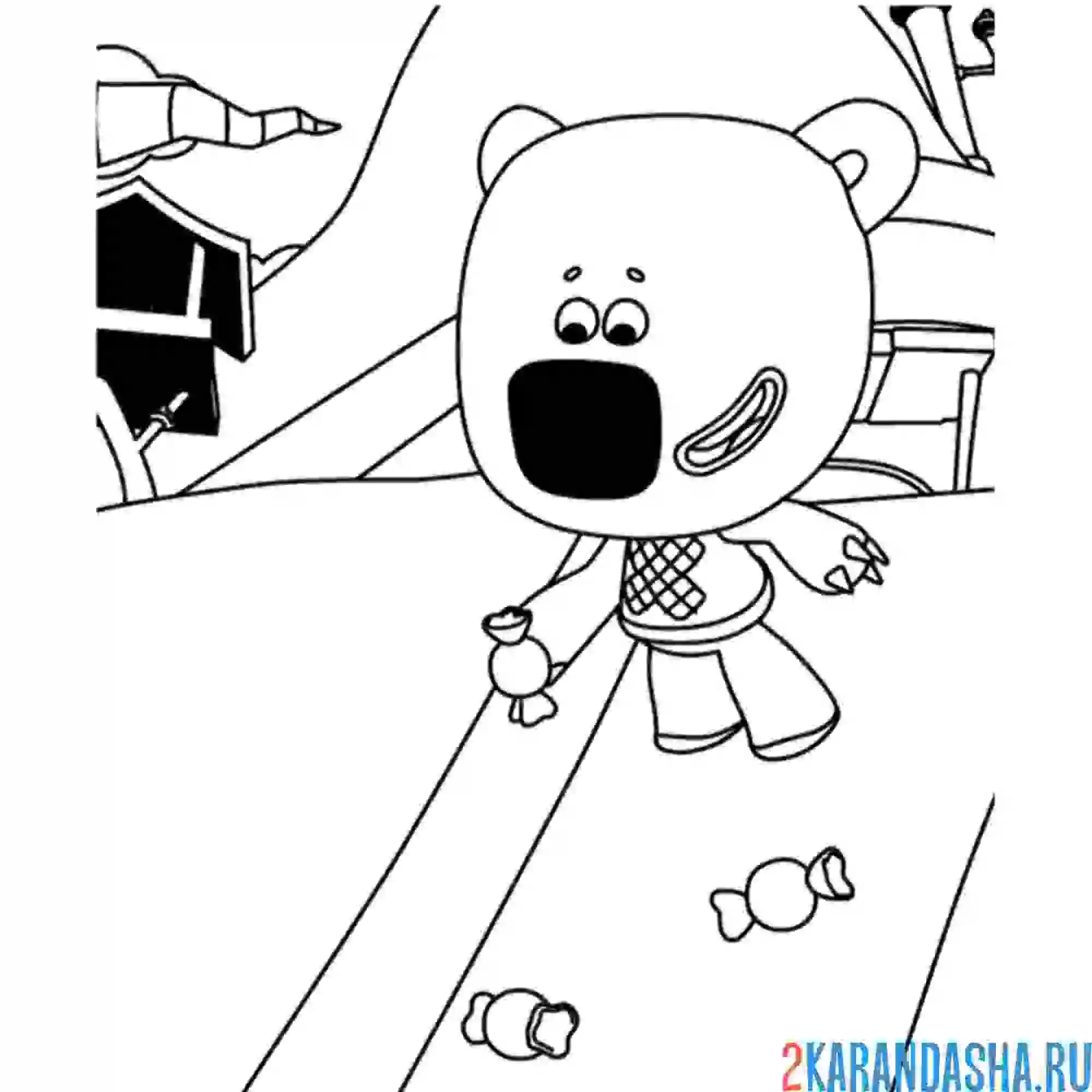 Раскраска ми-ми-мишки кеша на горке