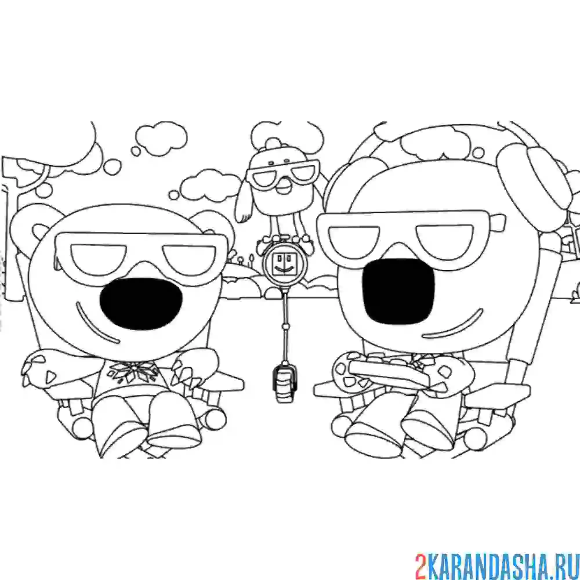 Раскраска ми-ми-мишки кеша и тучка отдыхают