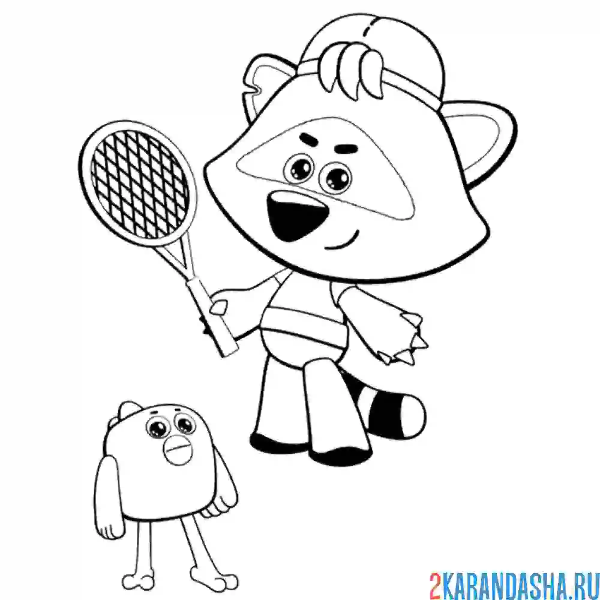Раскраска саня играет в бадминтон с цыпой ми-ми-мишки