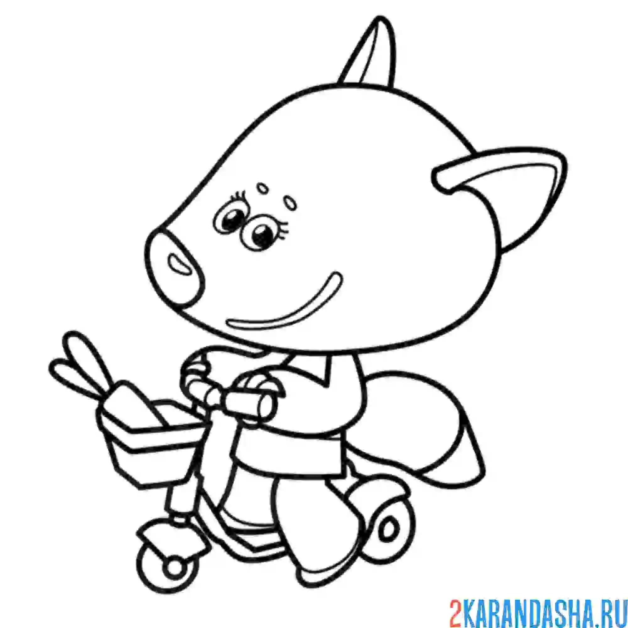 Раскраска ми-ми-мишки лисичка на велосипеде