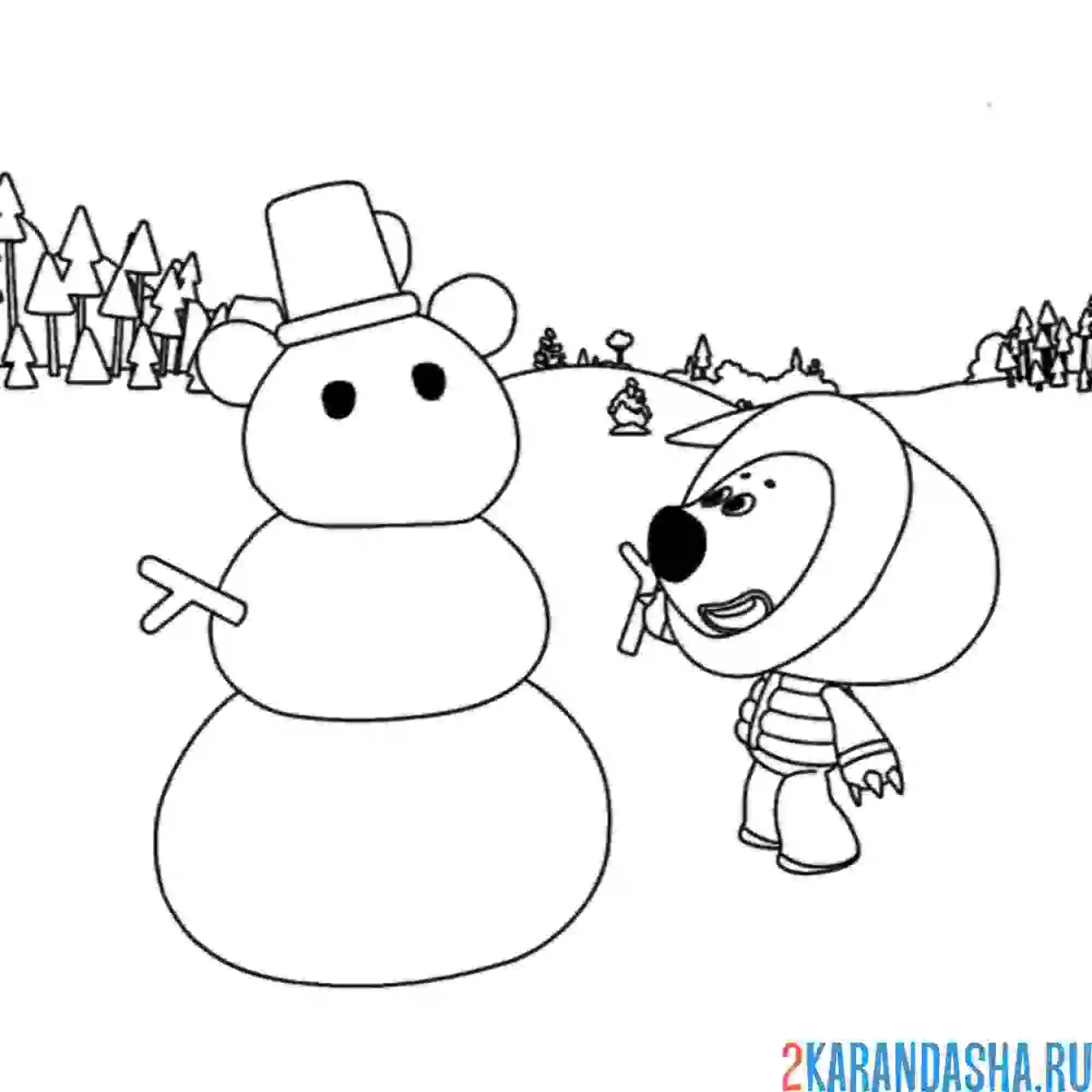 Раскраска ми-ми-мишки зимой