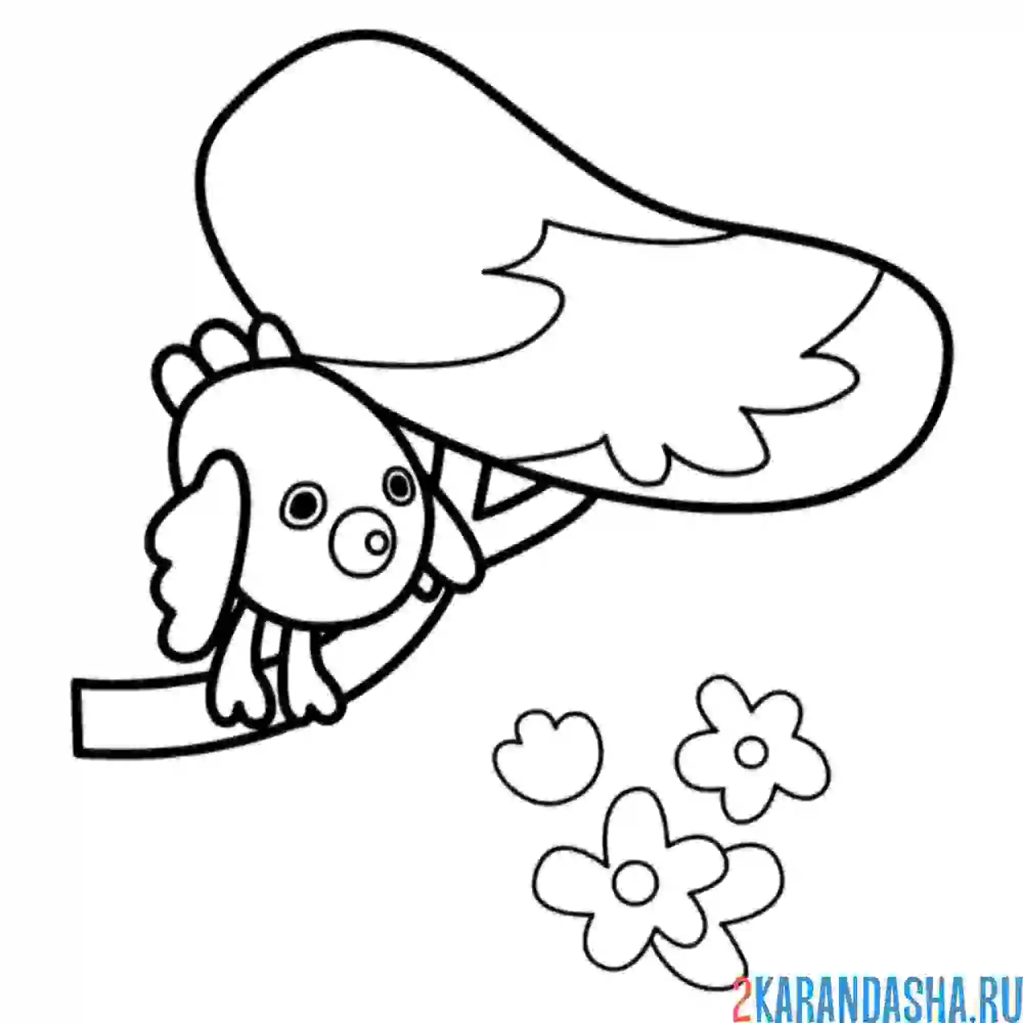 Раскраска птичка на дереве курлык