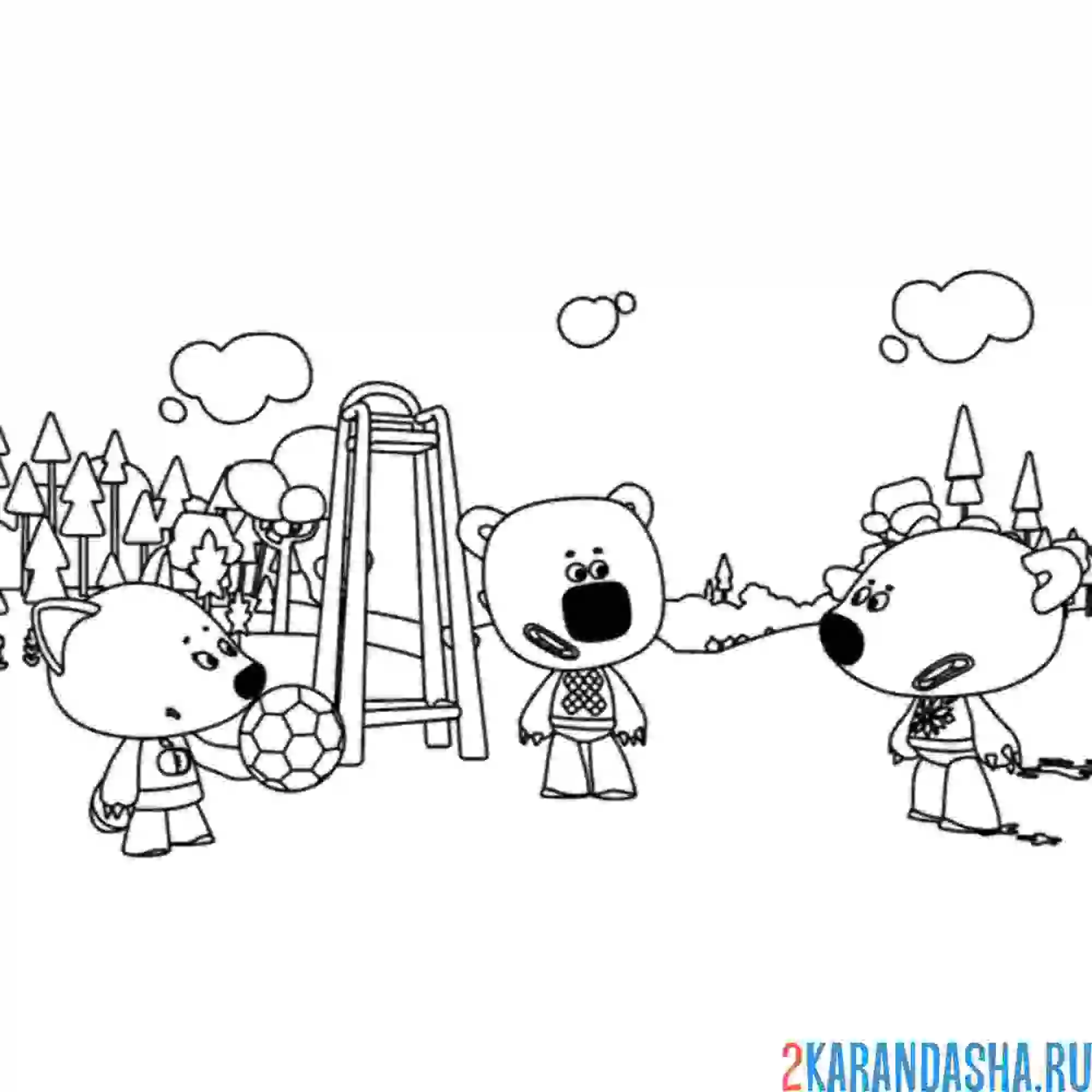 Раскраска ми-ми-мишки играют в футбол