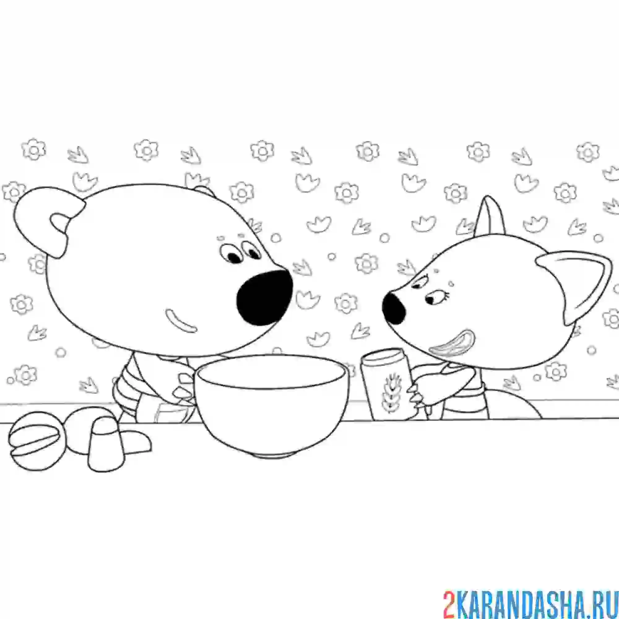 Раскраска ми-ми-мишки тучка и лисичка готовят