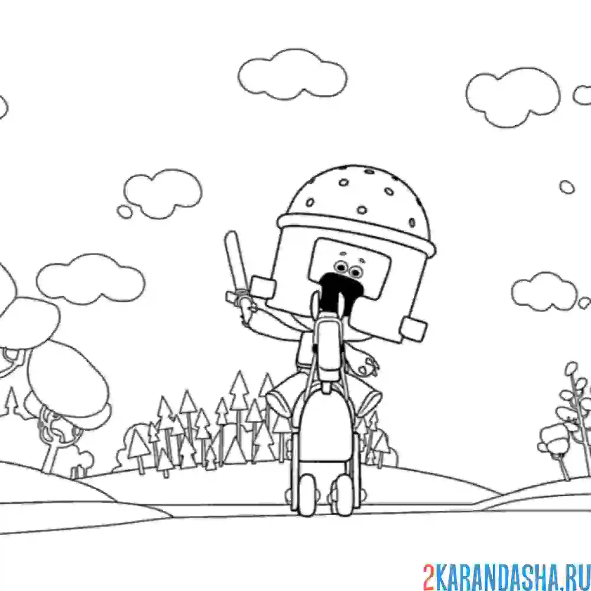 Раскраска ми-ми-мишки рыцарь на велосипеде