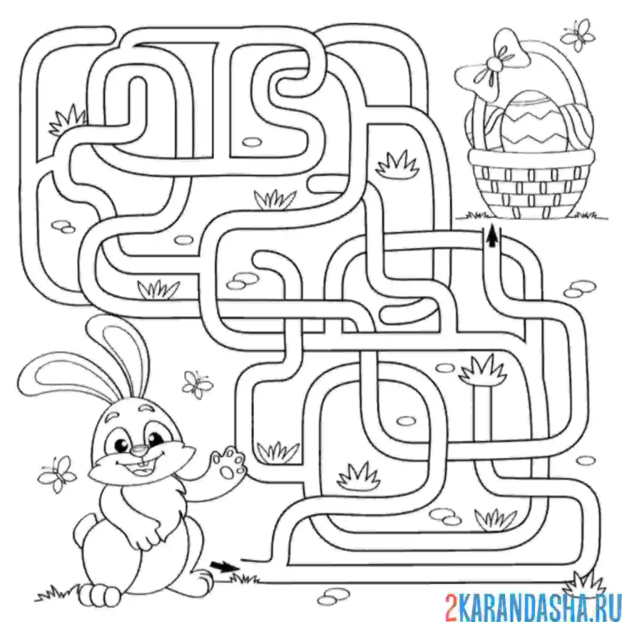 Раскраска лабиринт помоги зайке добраться до корзины