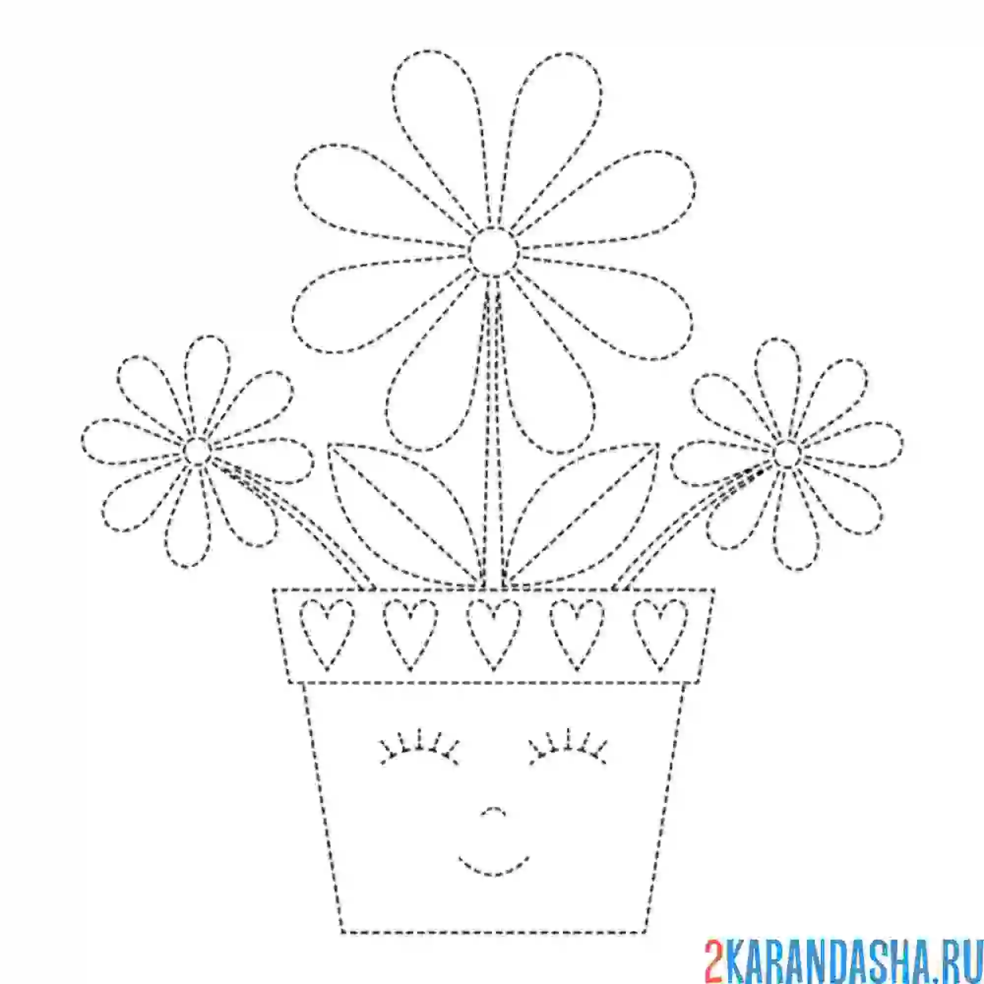 Раскраска обведи цветы и горшок