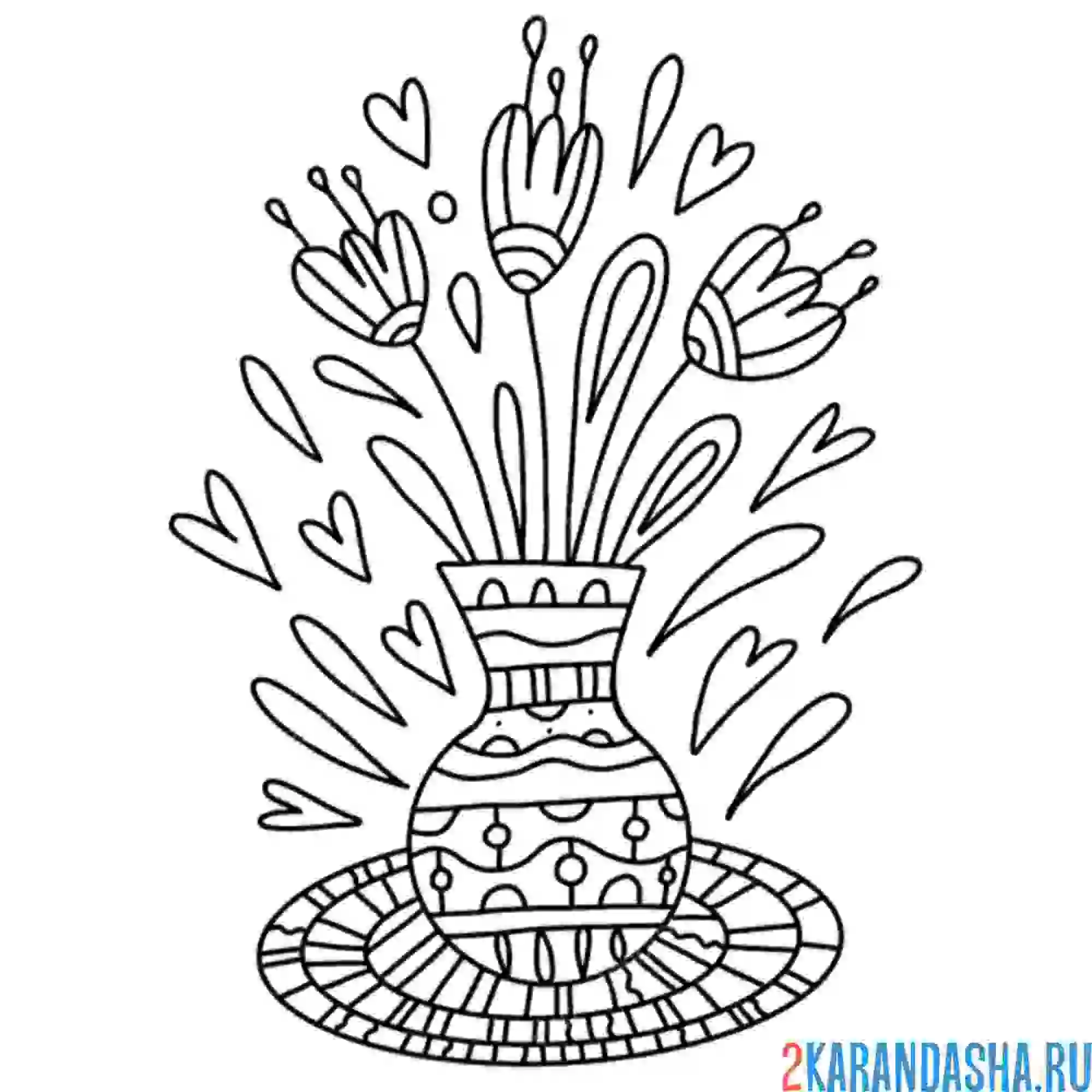 Раскраска ваза-антистресс цветы