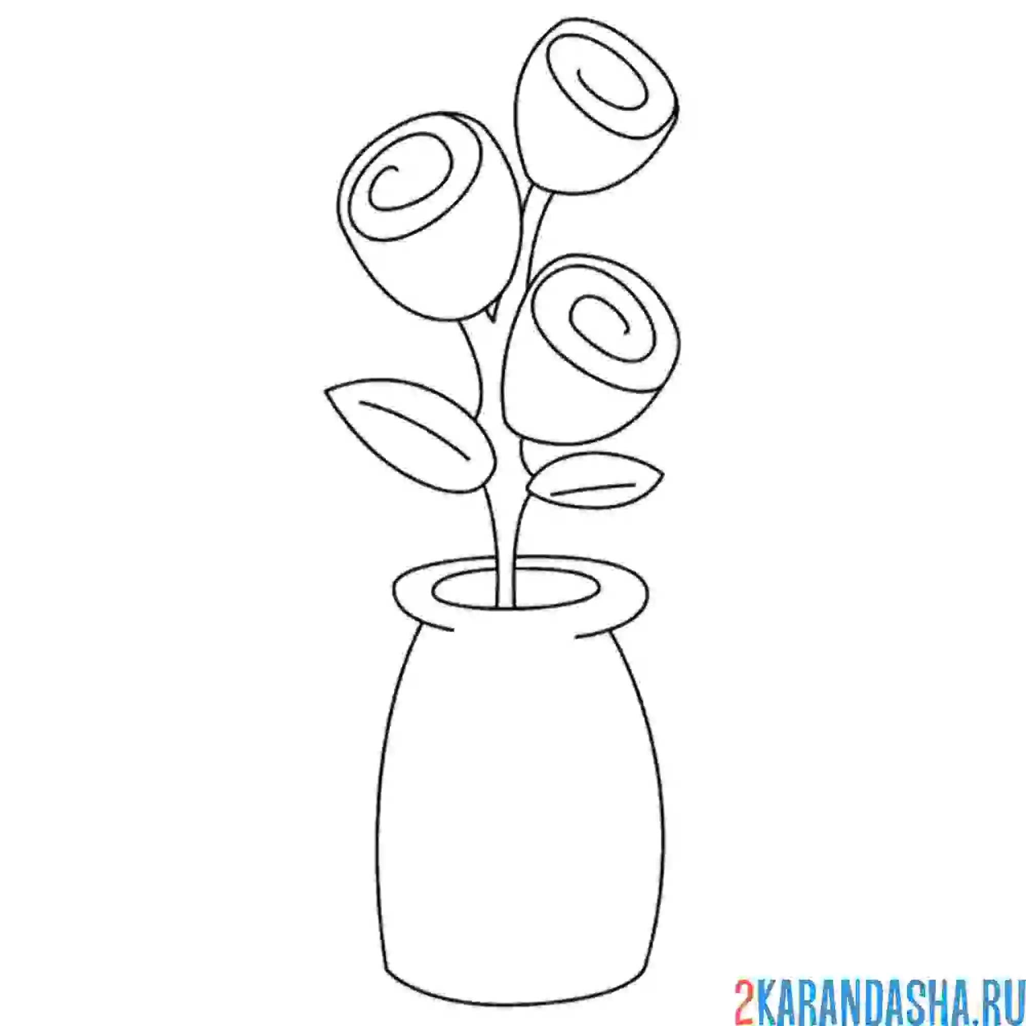 Раскраска три розы в вазе