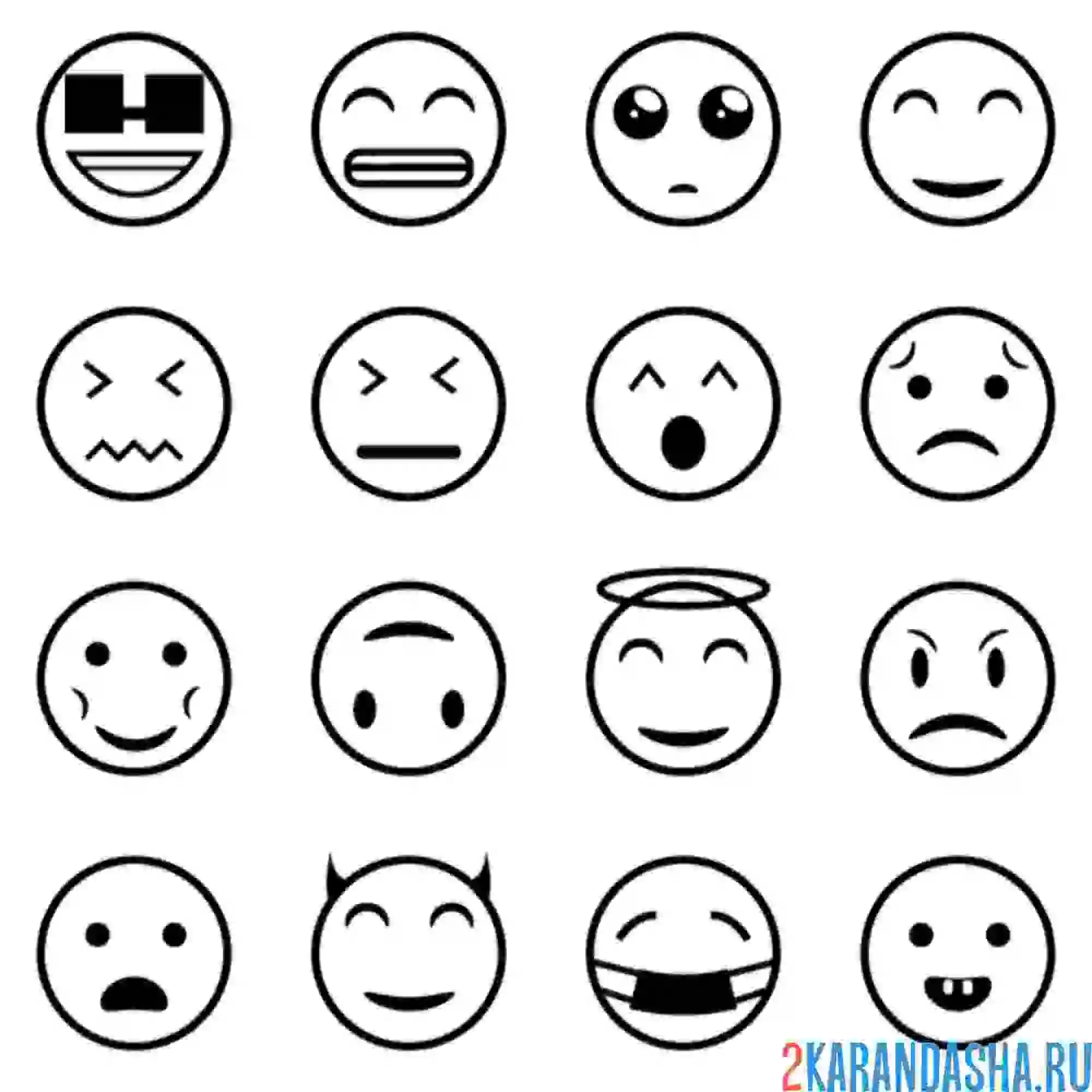 Раскраска смайлы простые