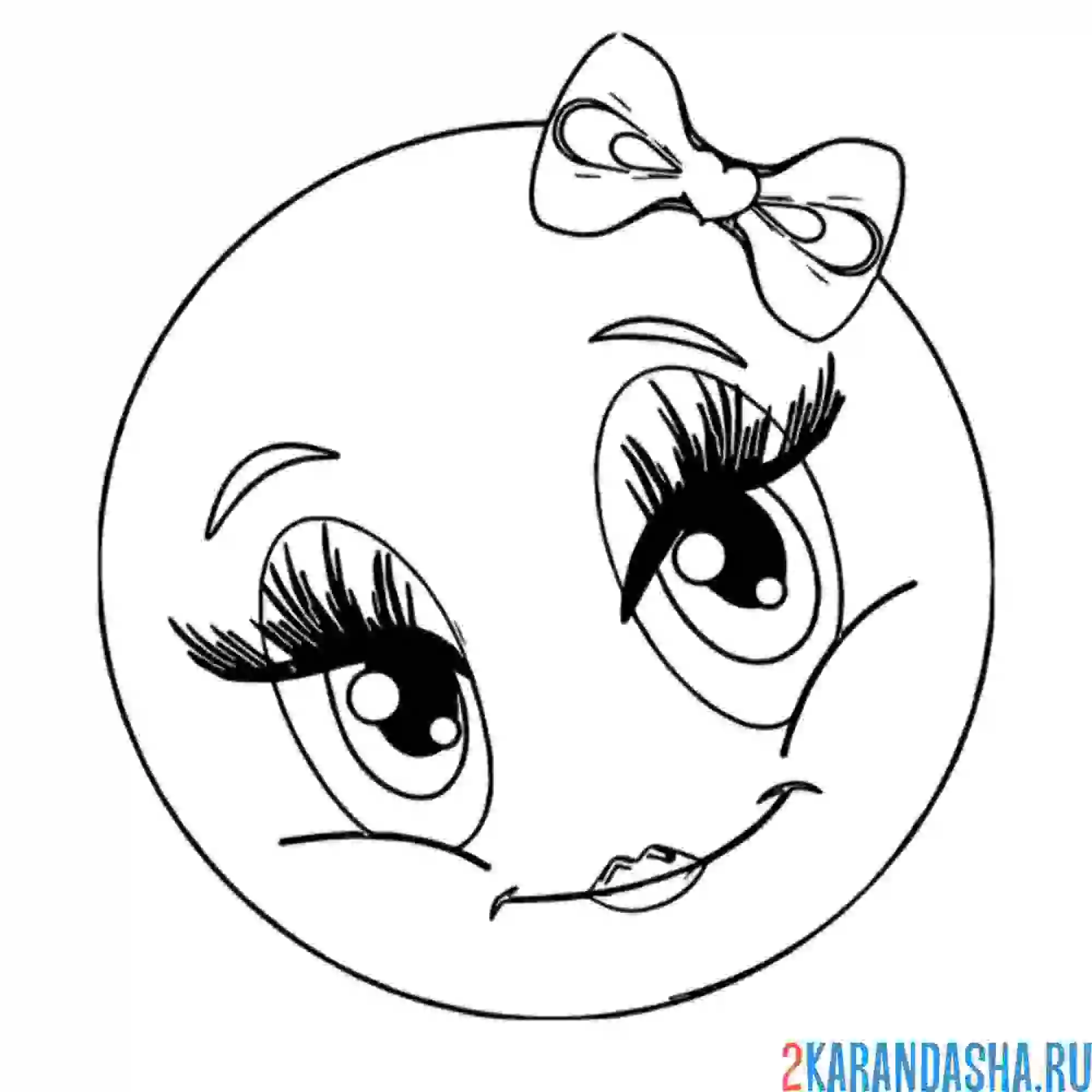 Раскраска смайл девочка с бантом