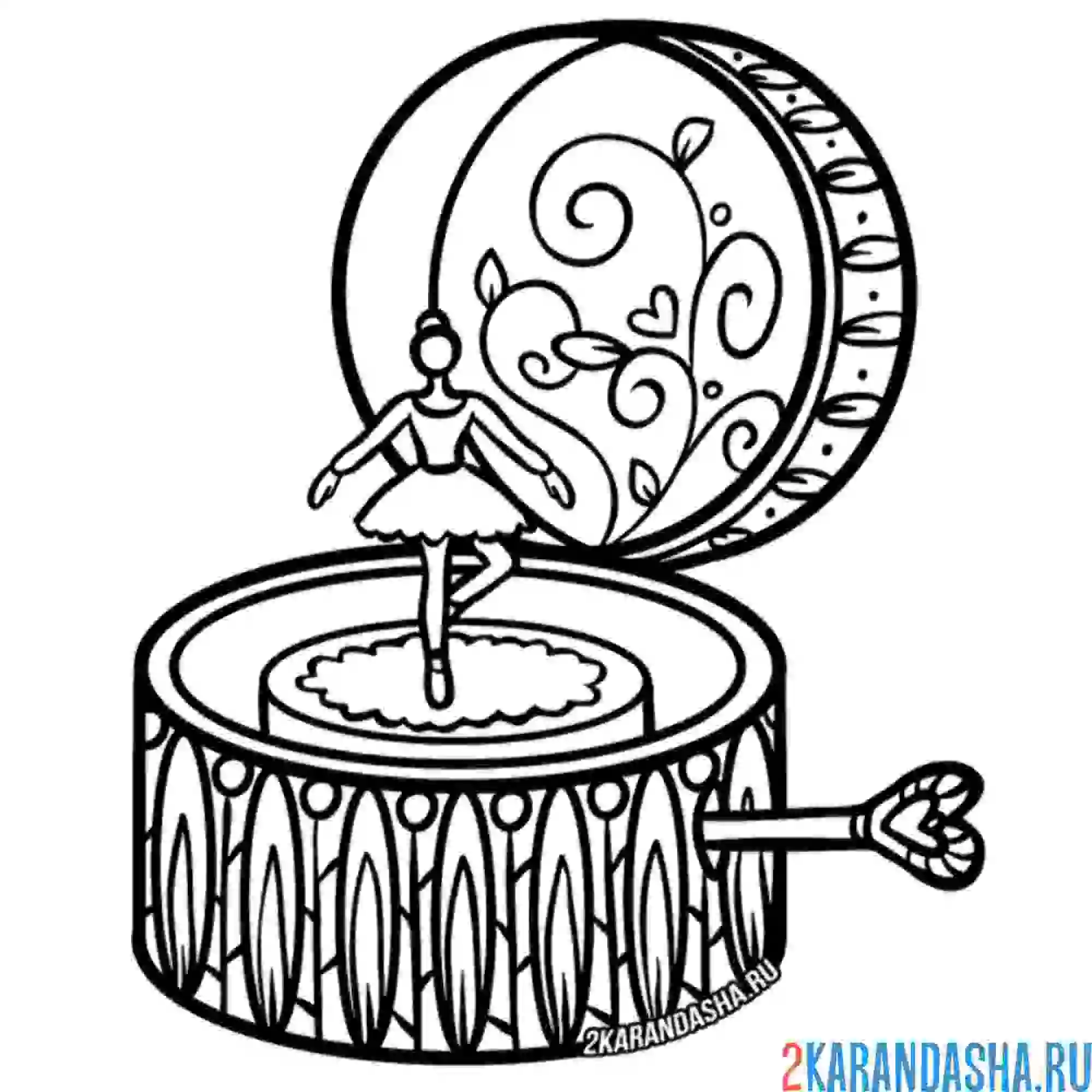 Раскраска музыкальная шкатулка с балериной