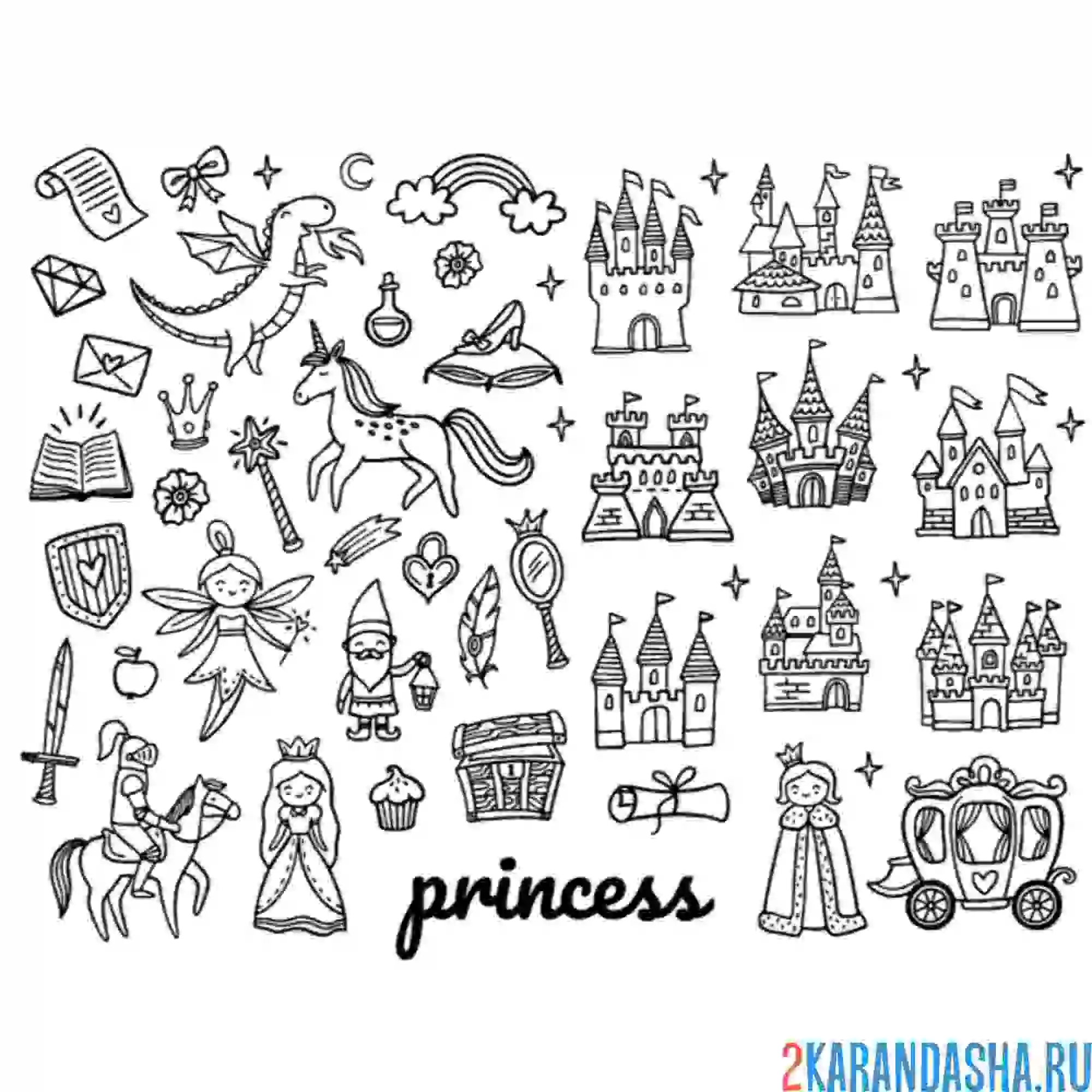 Раскраска наклейки юной принцессы