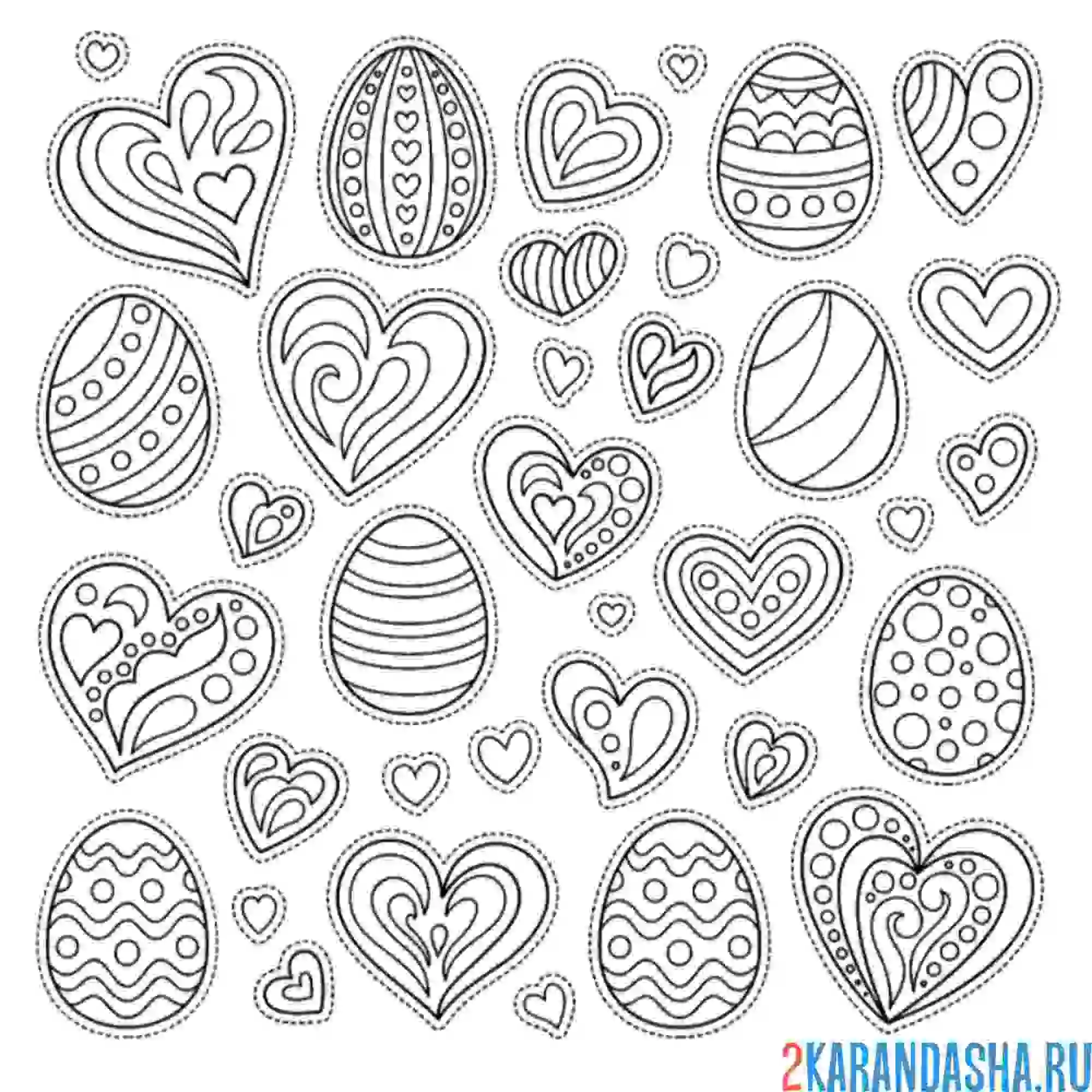 Раскраска наклейки сердце и пасха