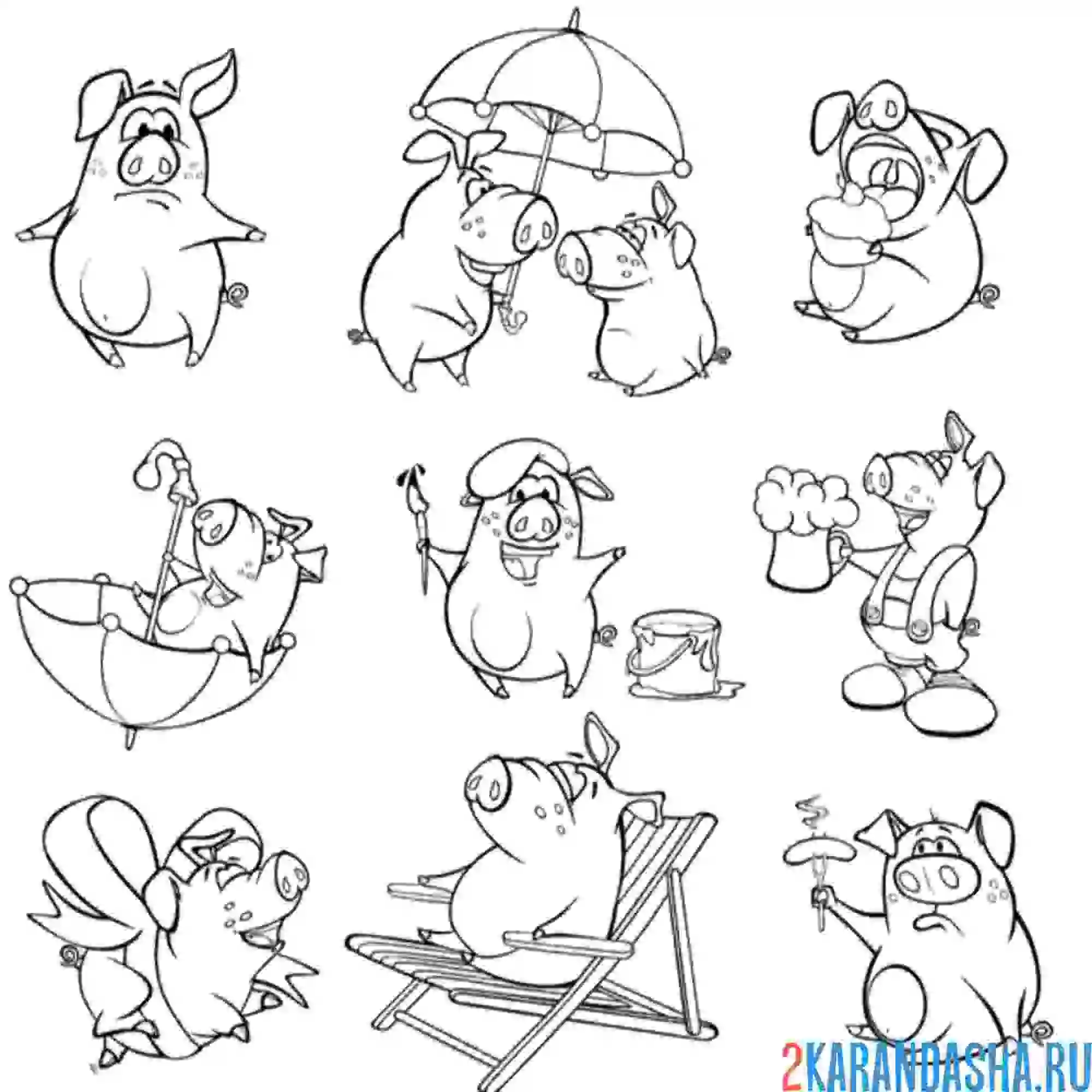 Раскраска смешные наклейки свинки