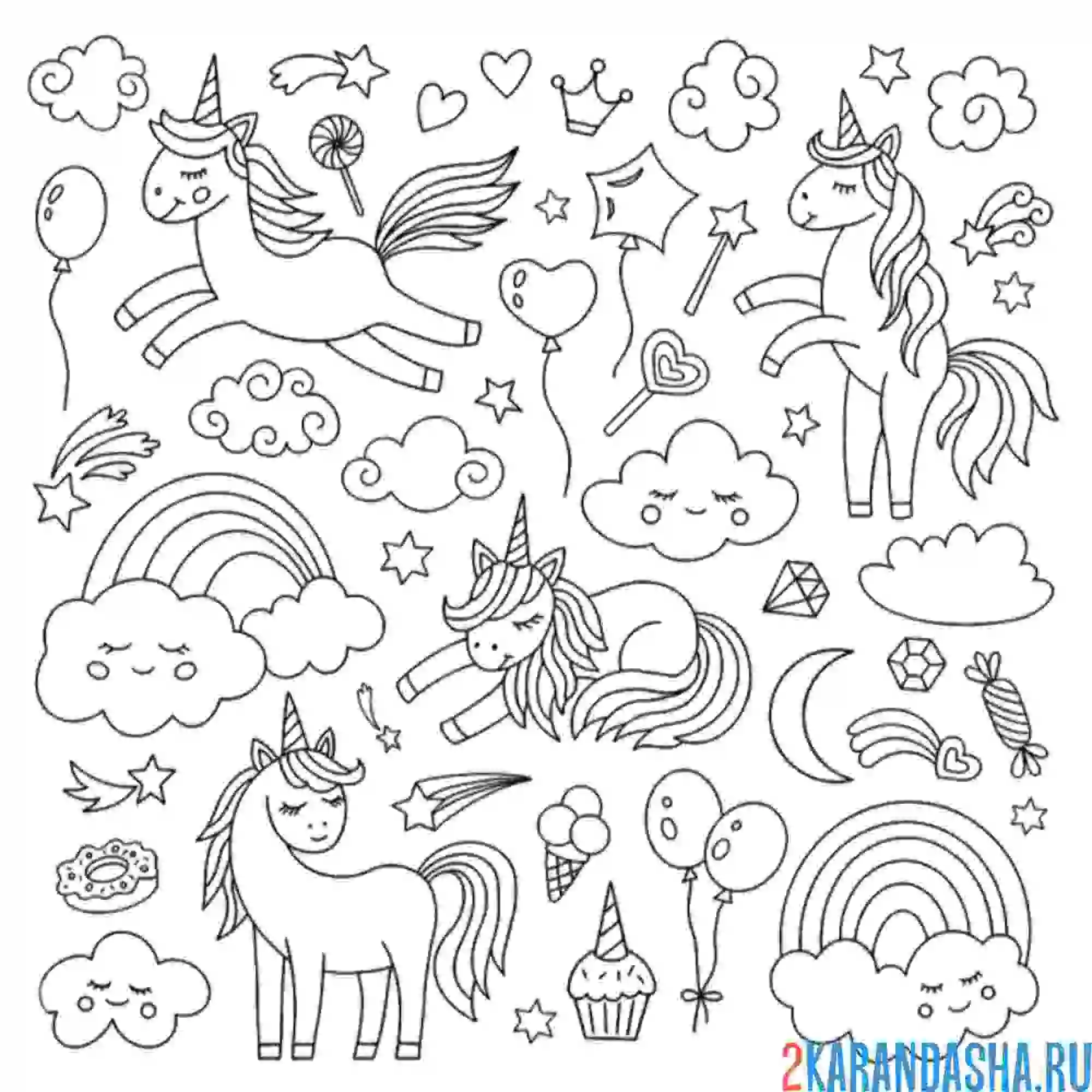 Раскраска наклейки единорогов