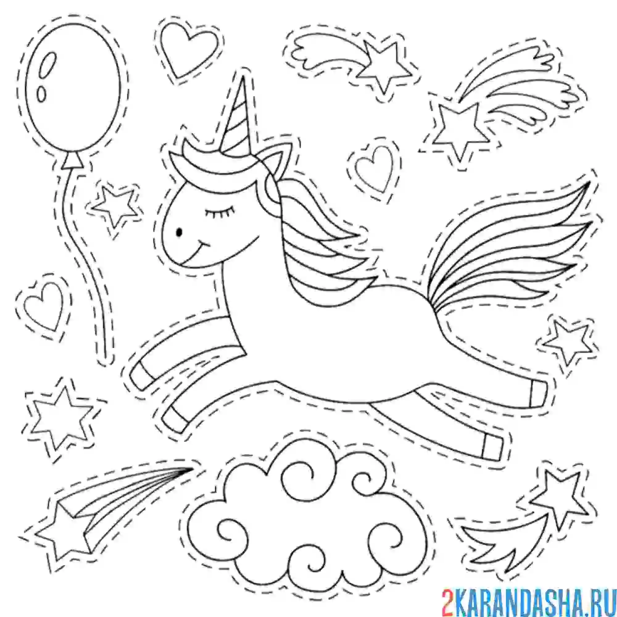 Раскраска единорог на наклейках