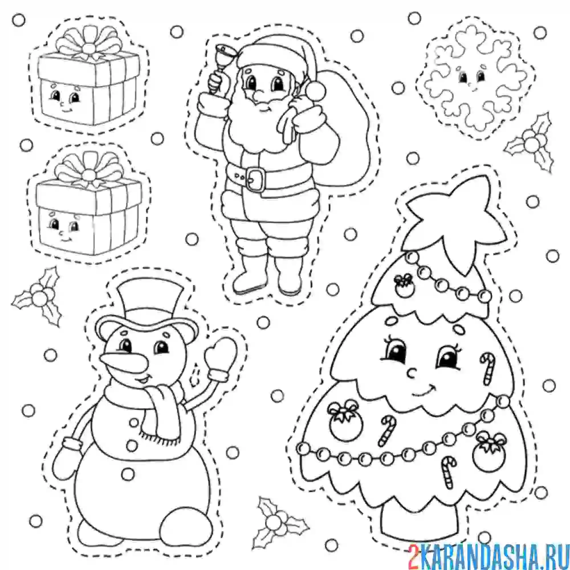 Раскраска новогодние наклейки