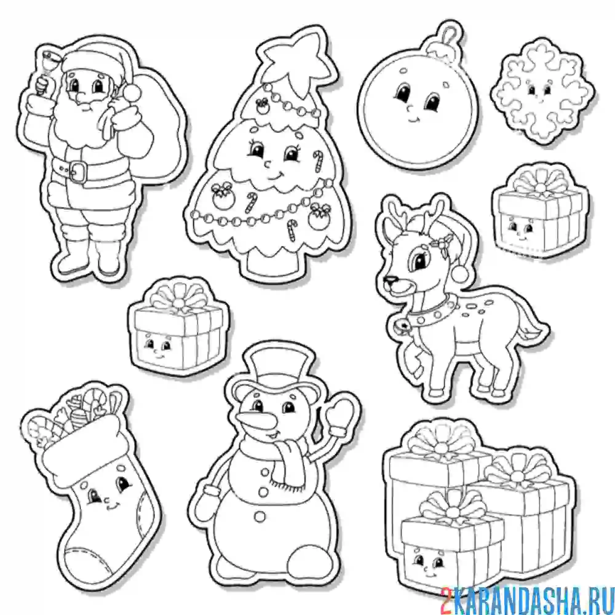 Раскраска наклейки на новый год