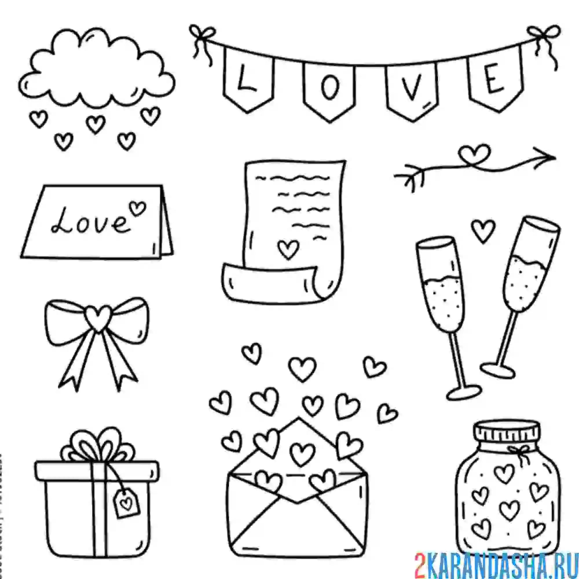 Раскраска наклейки стикеры love