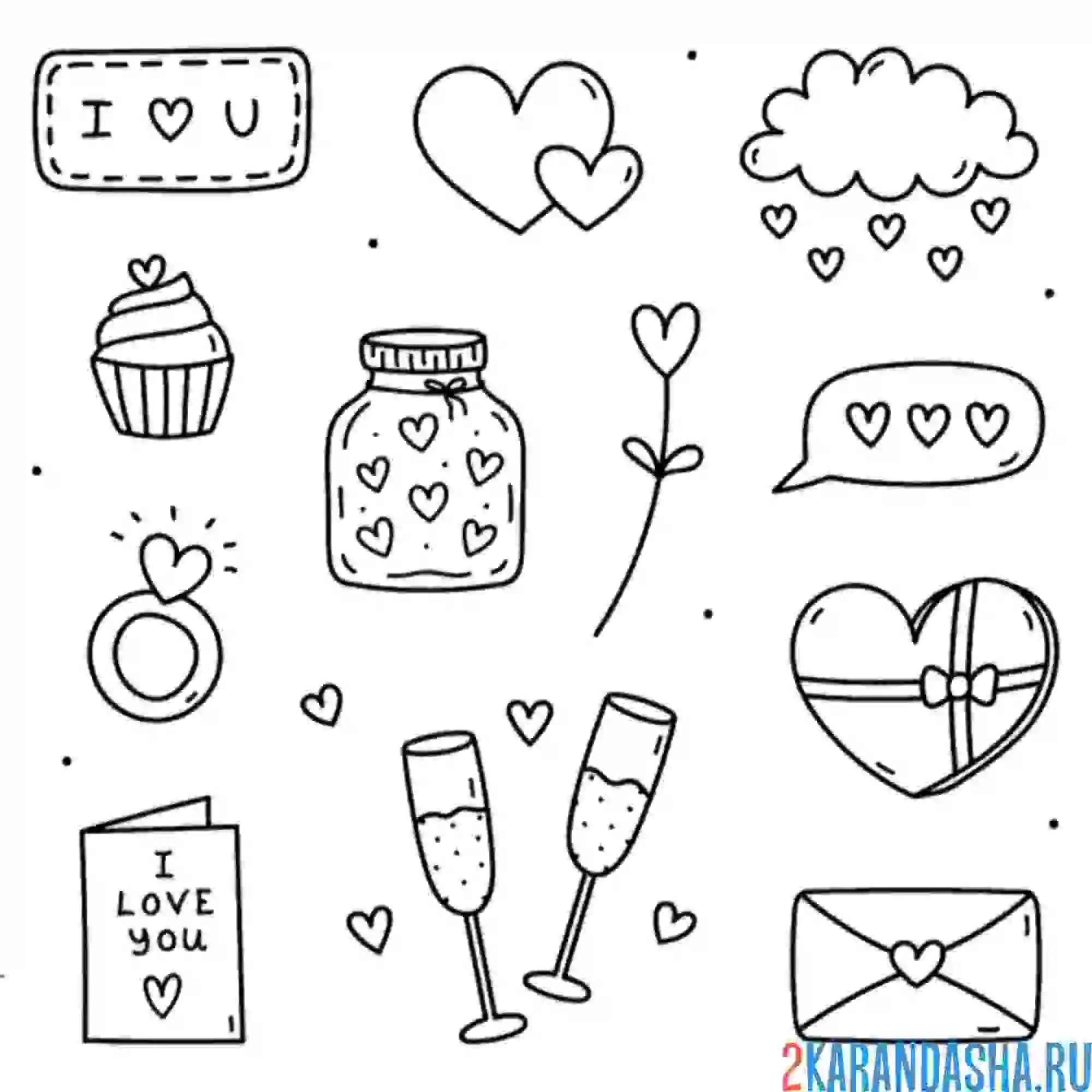 Раскраска наклейки на 14 февраля