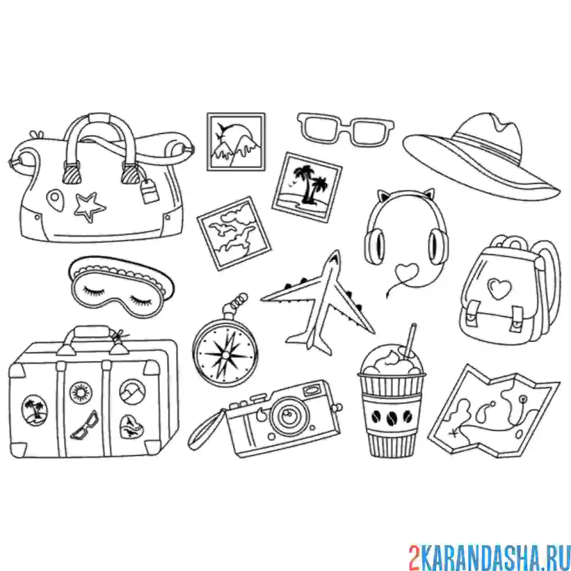 Раскраска наклейки путешествия