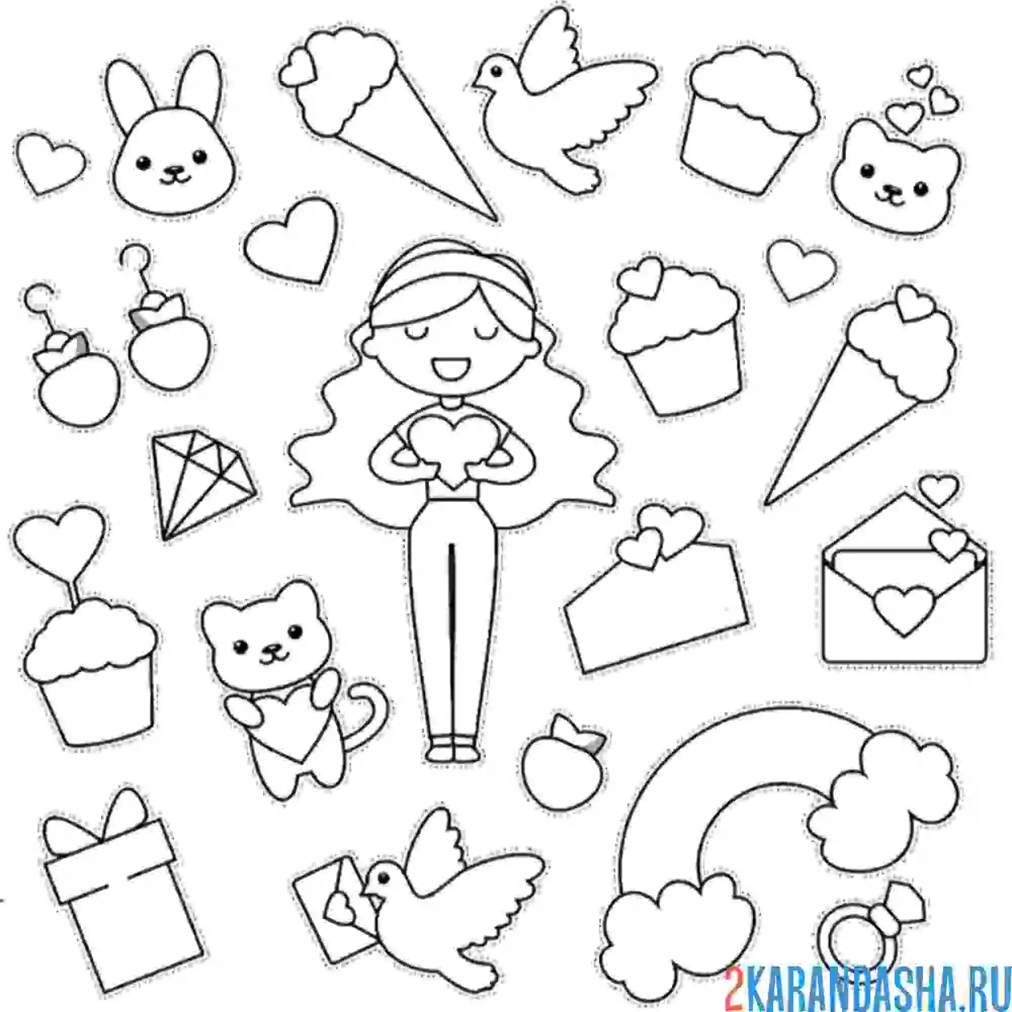 Раскраска наклейки принцесса радуга