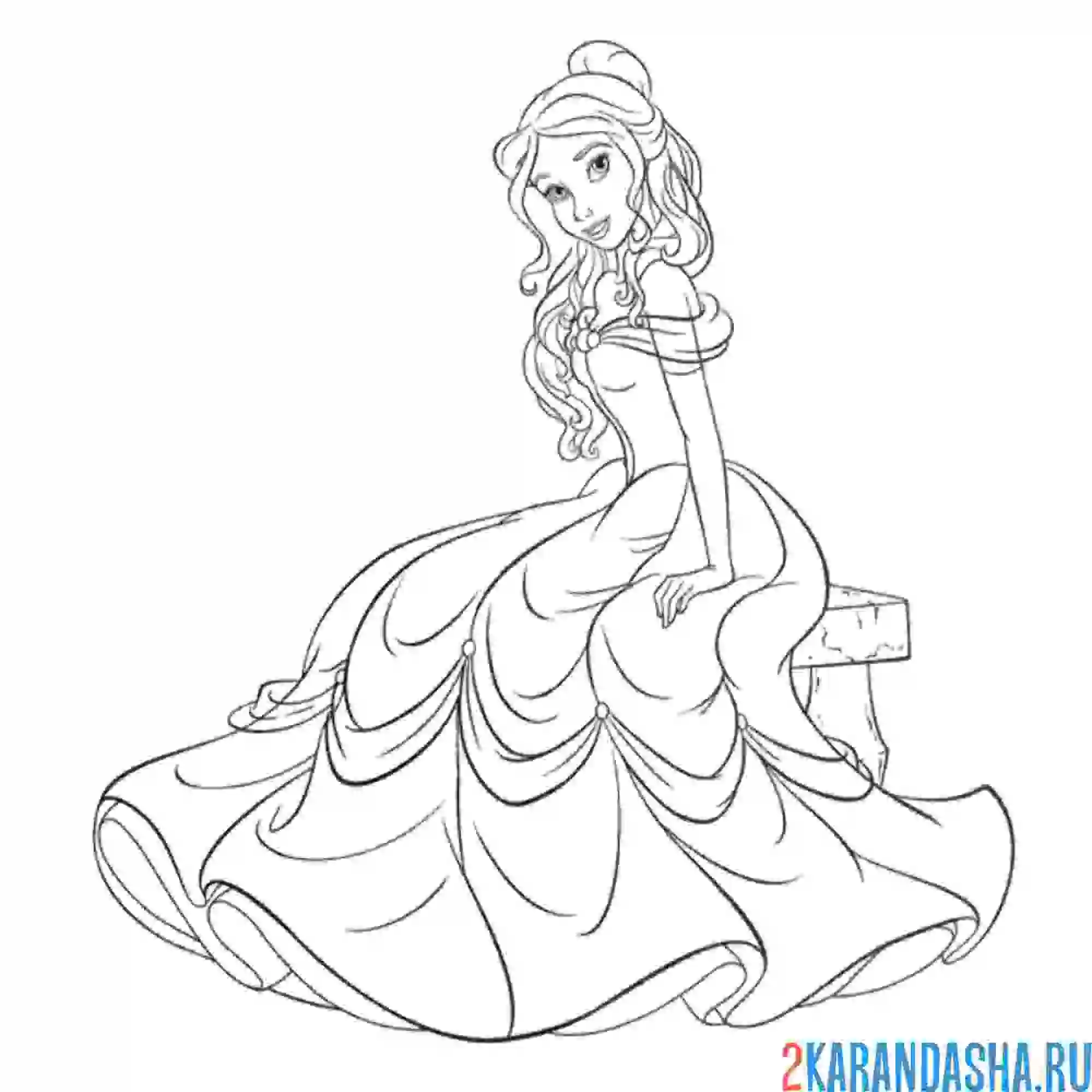 Раскраска белль в платье