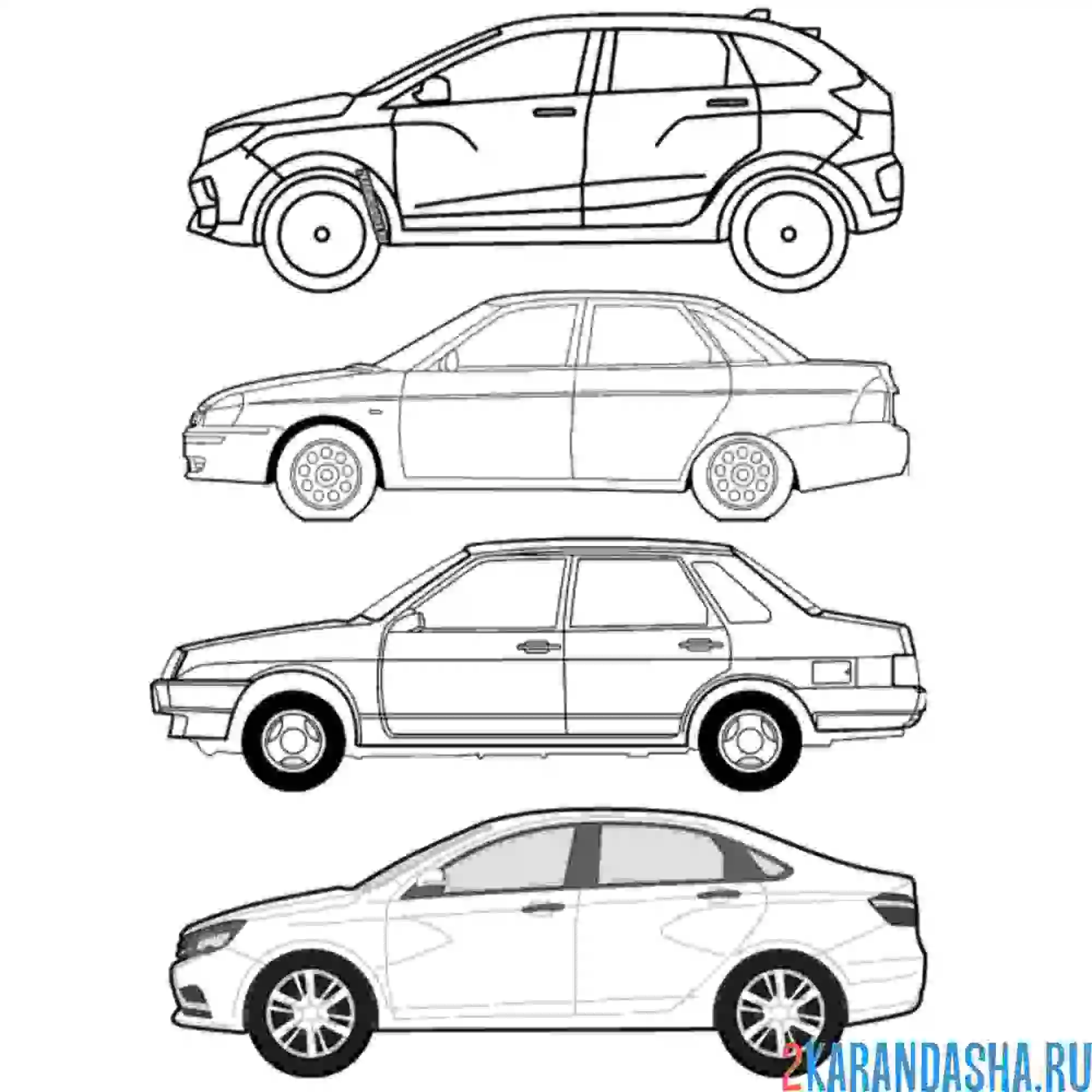 Раскраска 4 машины лада ваз