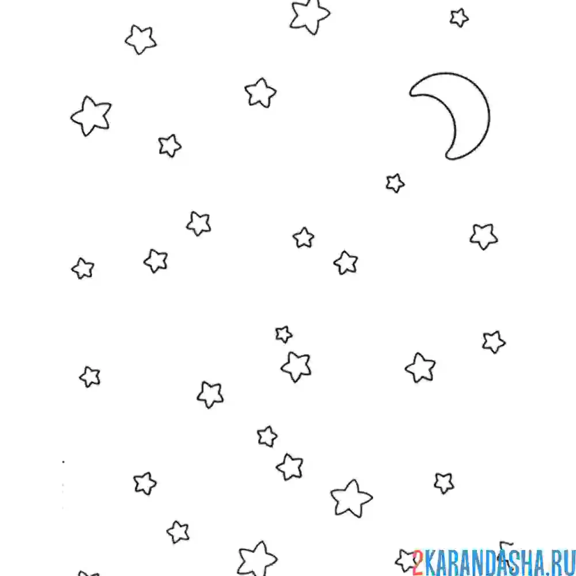 Раскраска ночное небо звезды и луна