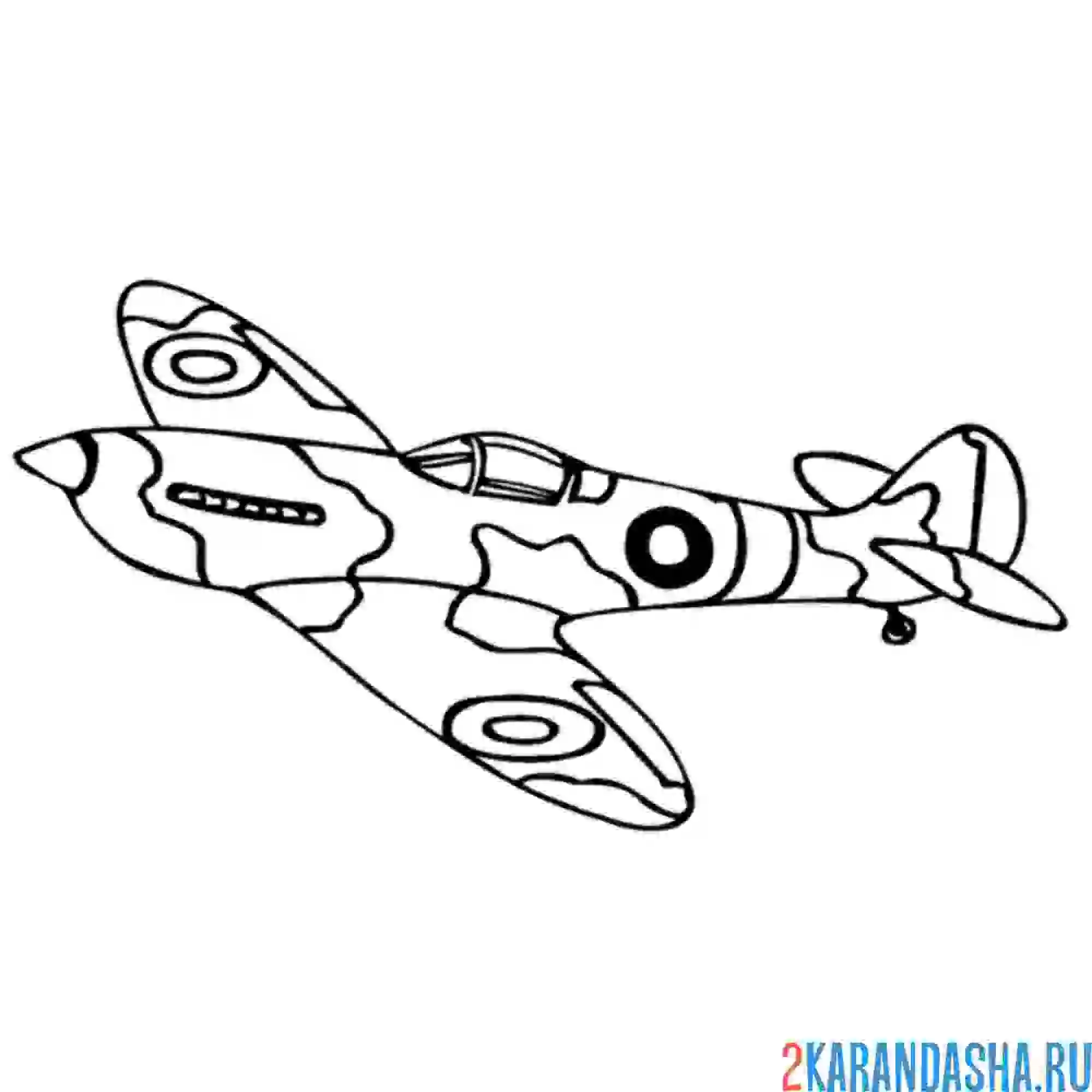 Раскраска военный самолет летит в небе