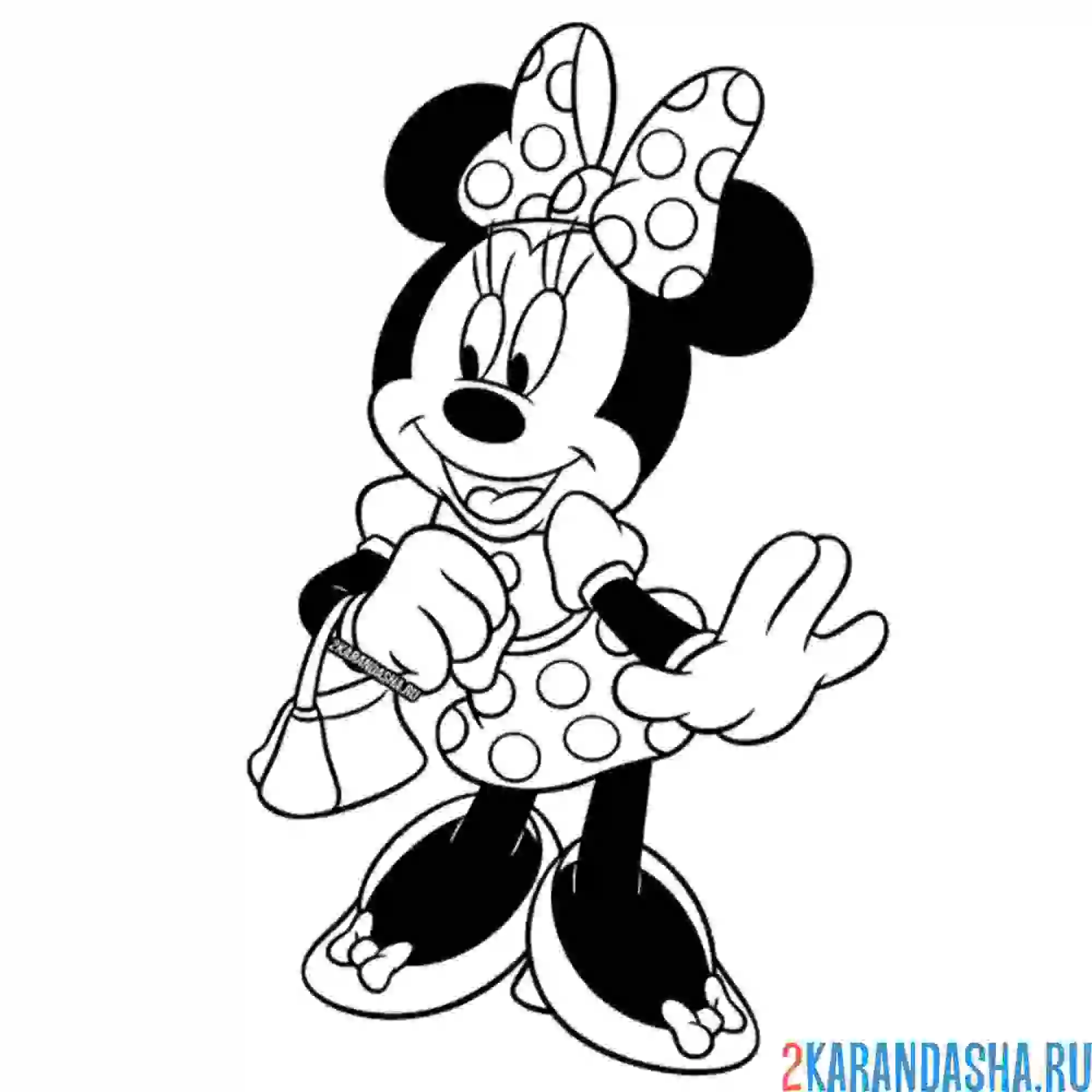 Раскраска минни - подружка микки мауса