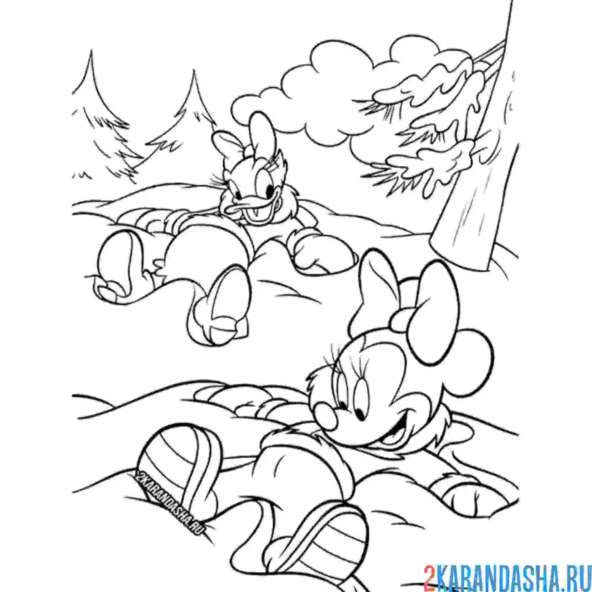Раскраска минни маус и дейзи дак