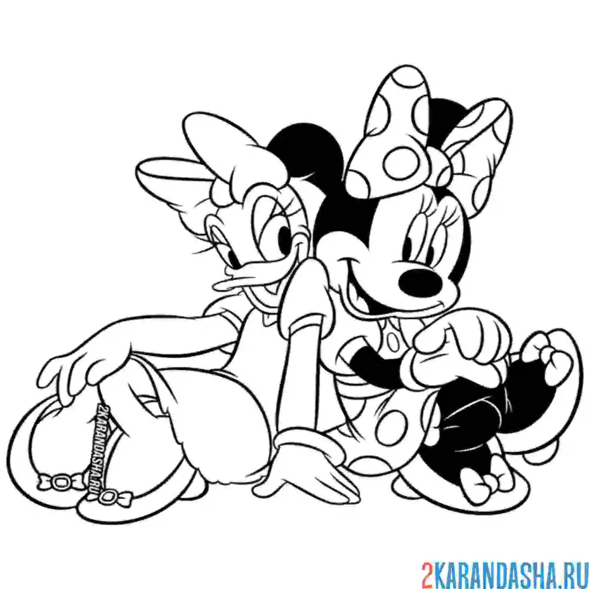 Раскраска дейзи дак и минни маус отдыхают