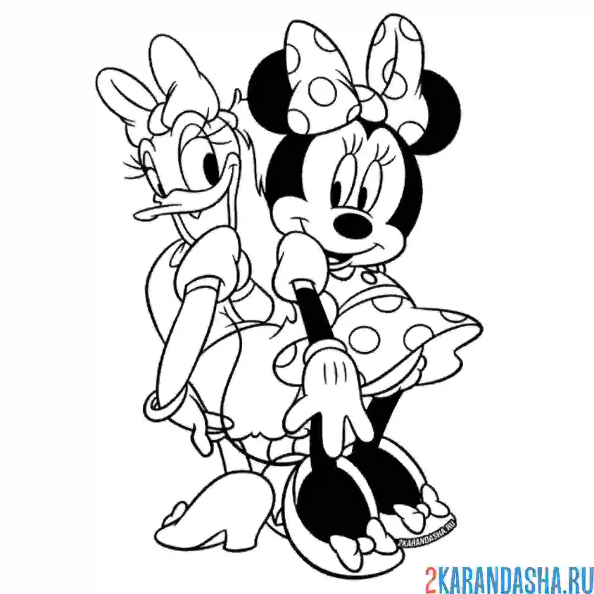Раскраска минни маус и дейзи дак нарядные