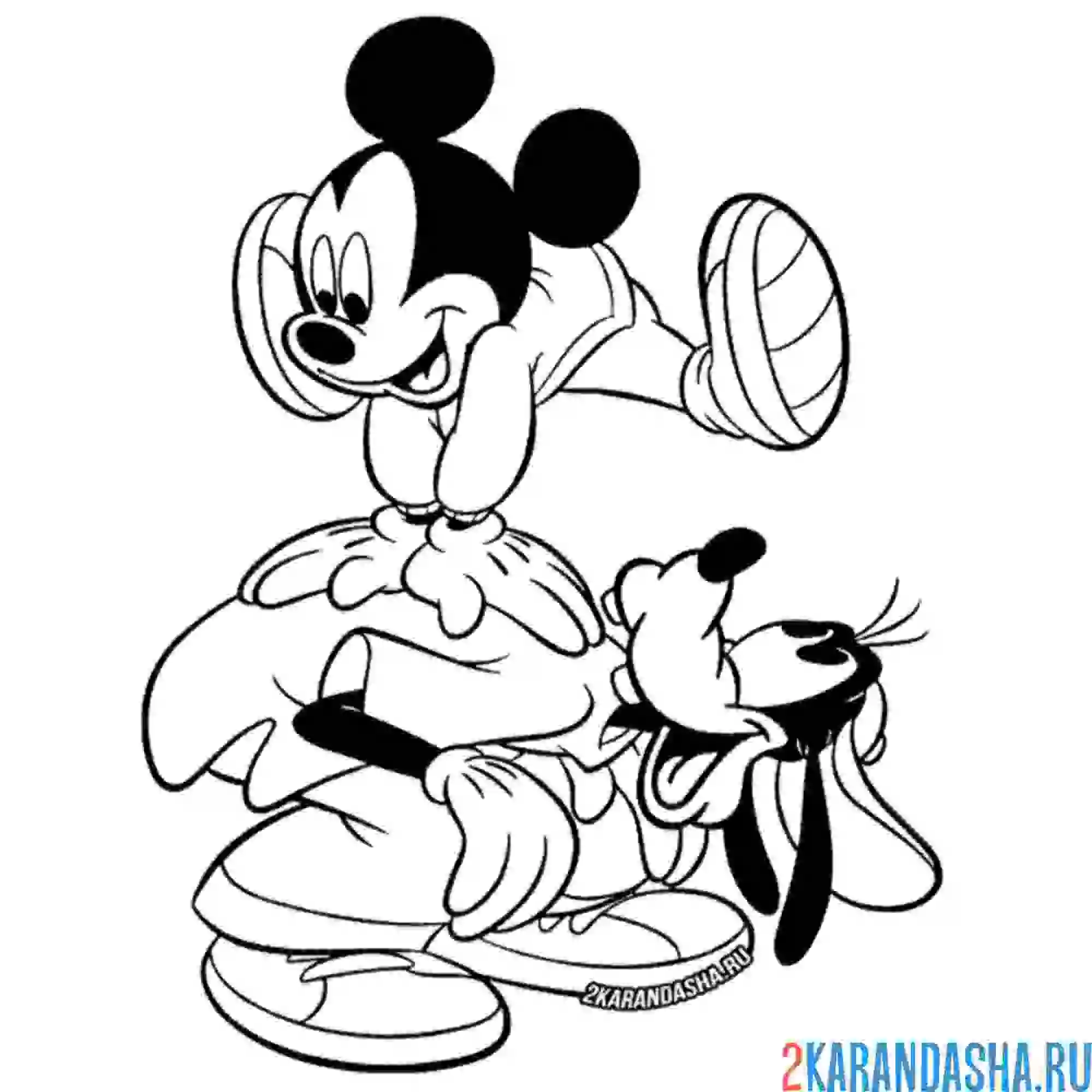 Раскраска микки маус играет с гуффи