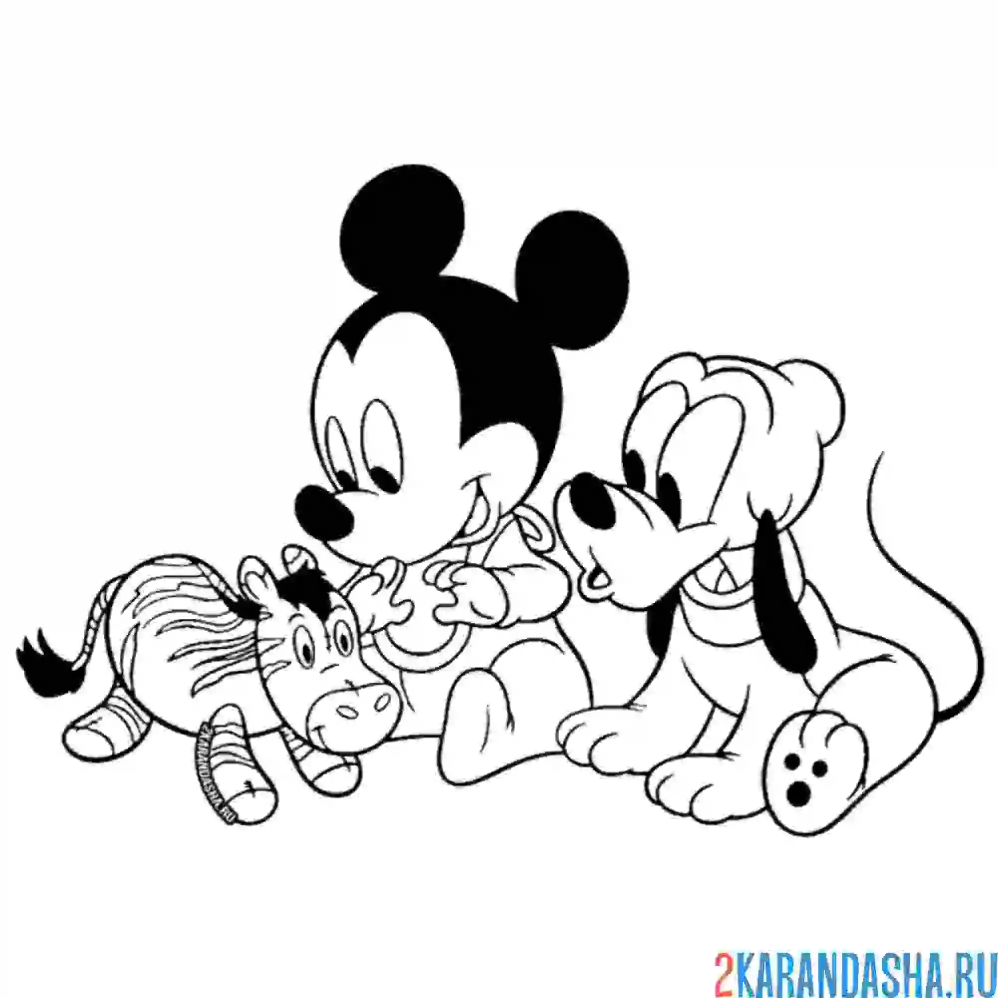 Раскраска малыш микки маус с маленьким плуто