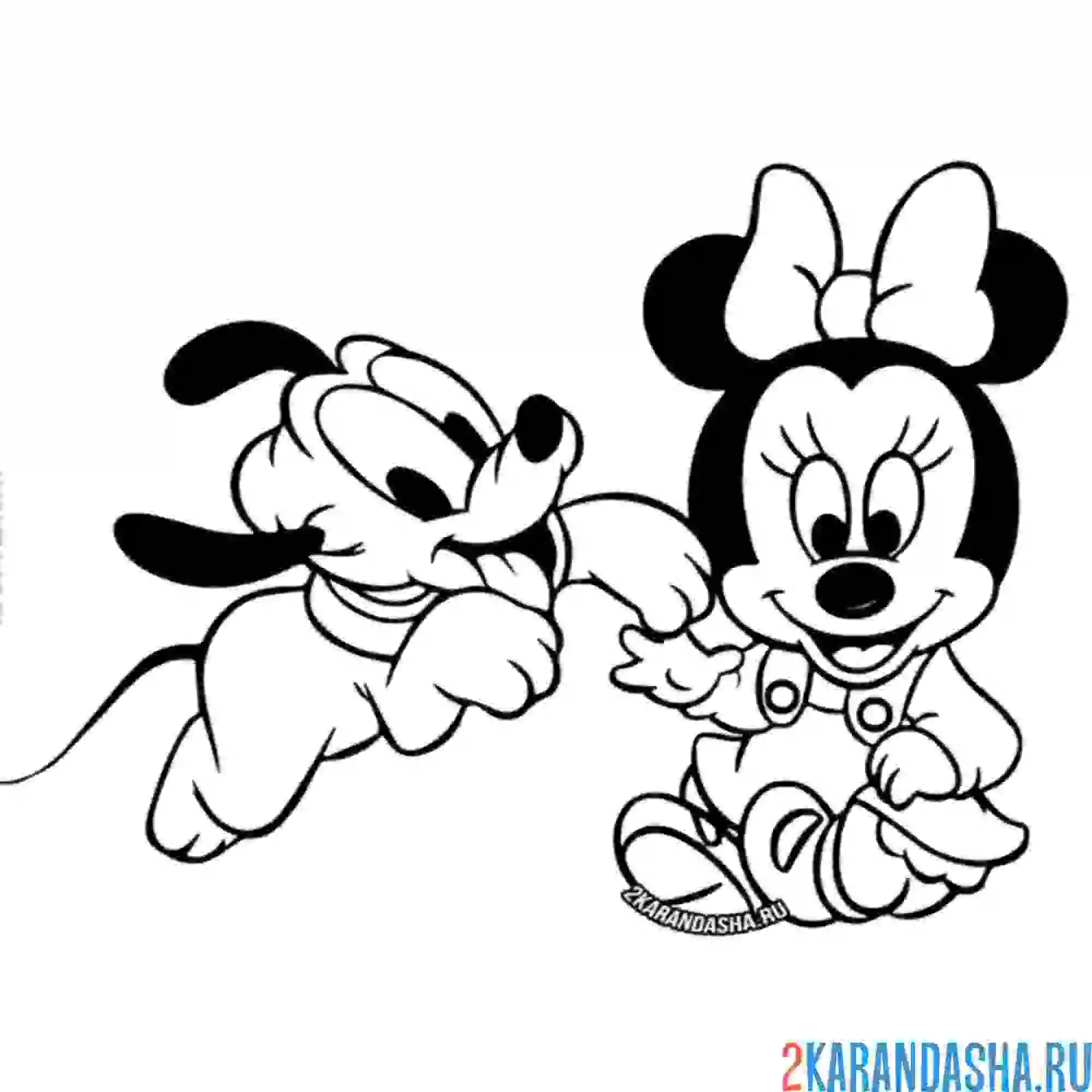 Раскраска плуто играет с минни маус